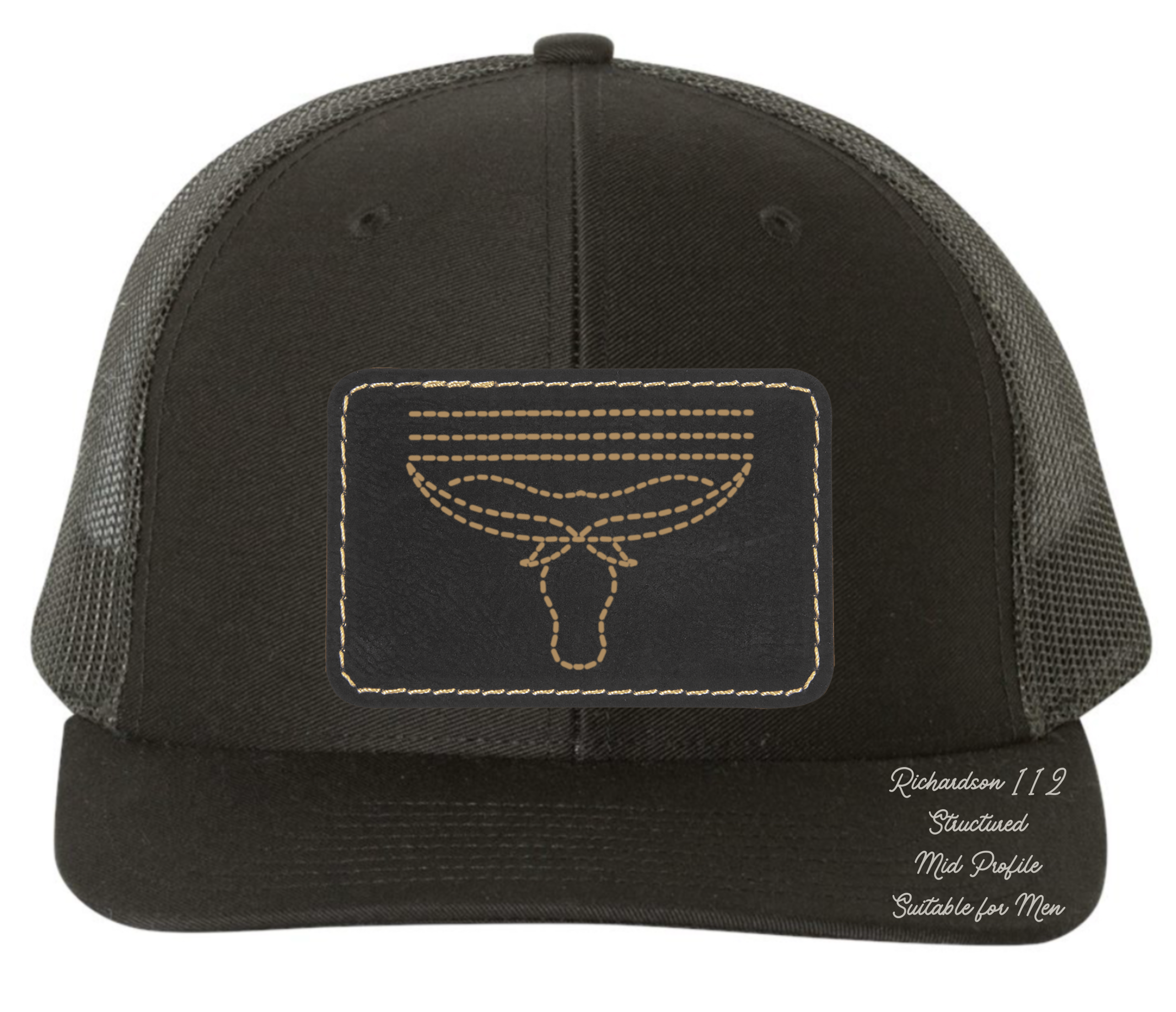 Richardson 112 black hat with boot stitch longhorn original design