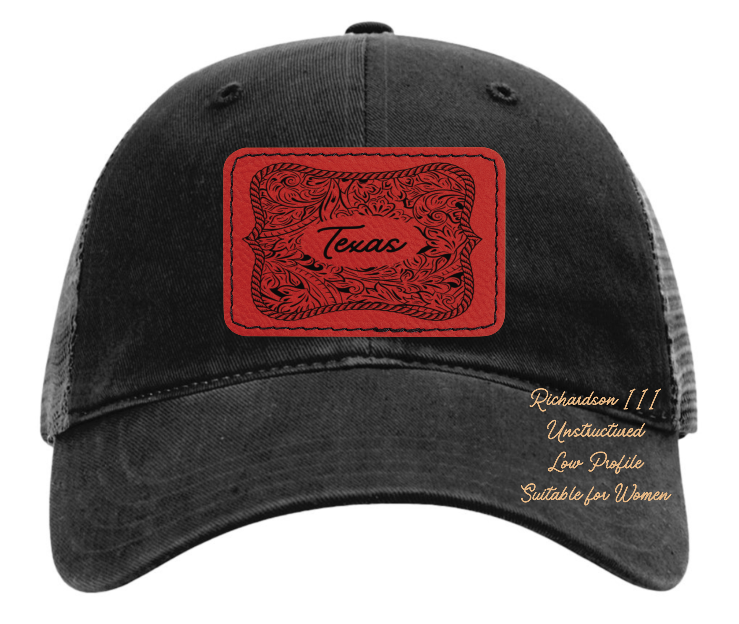 Richardson 111 black hat tooled leather Texas oval rectangle