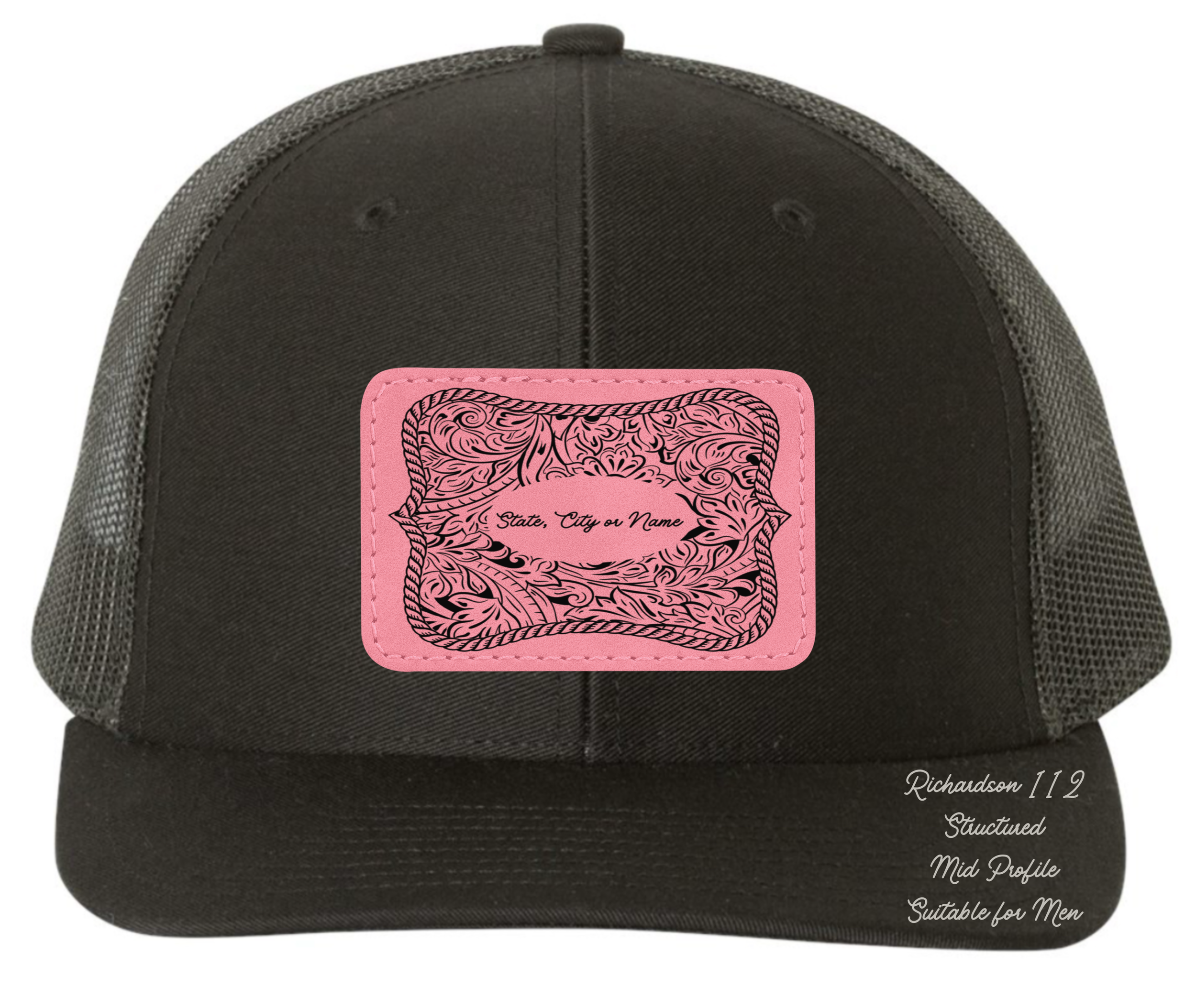 Richardson 112 black hat tooled leather Texas oval rectangle Customizable