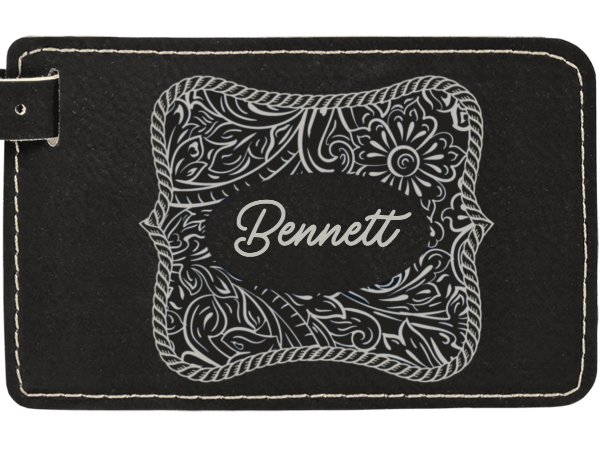 Rectangle tooled leatherette customizable luggage tag