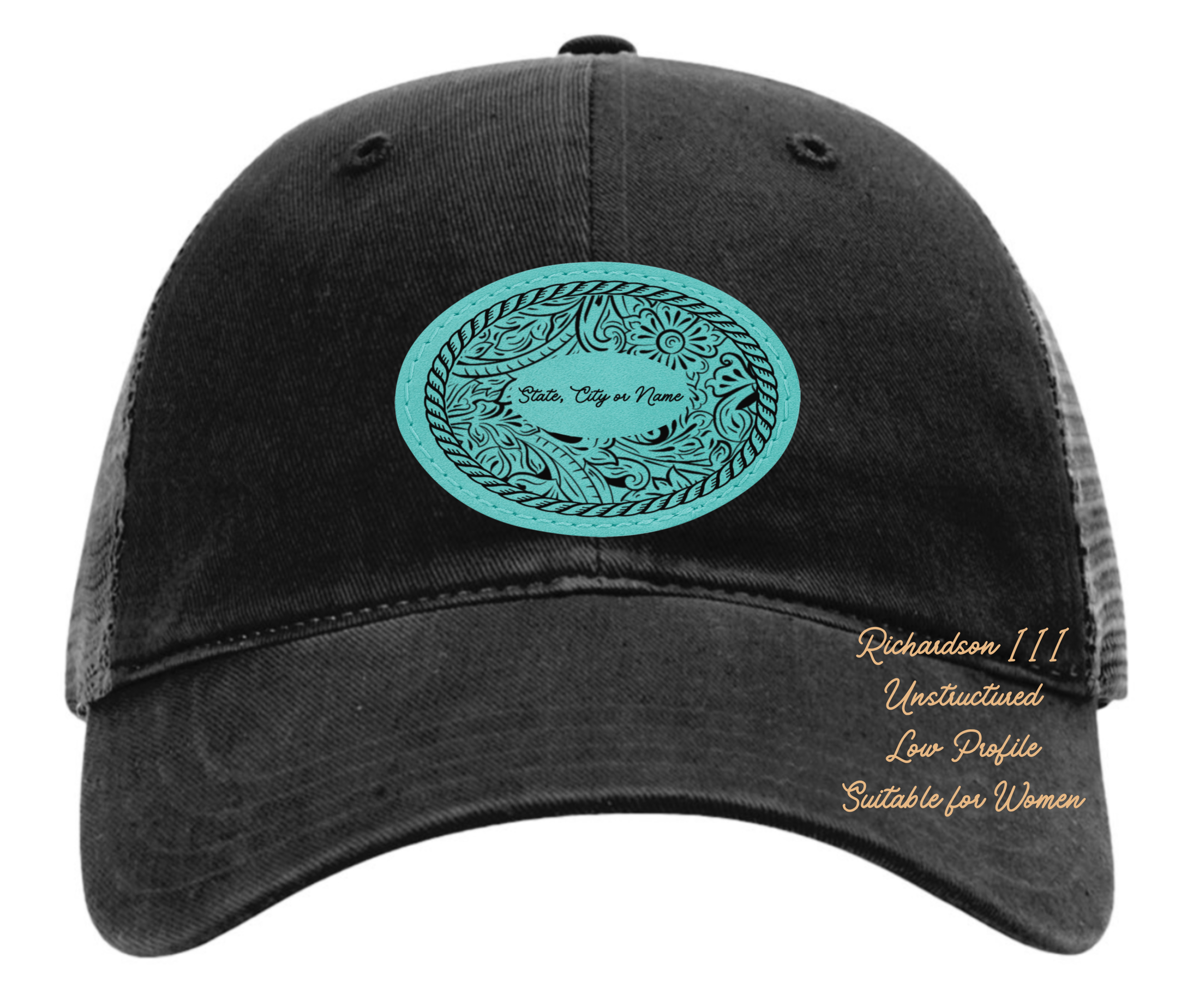 Richardson 111 black hat tooled leather Texas oval rectangle Customizable