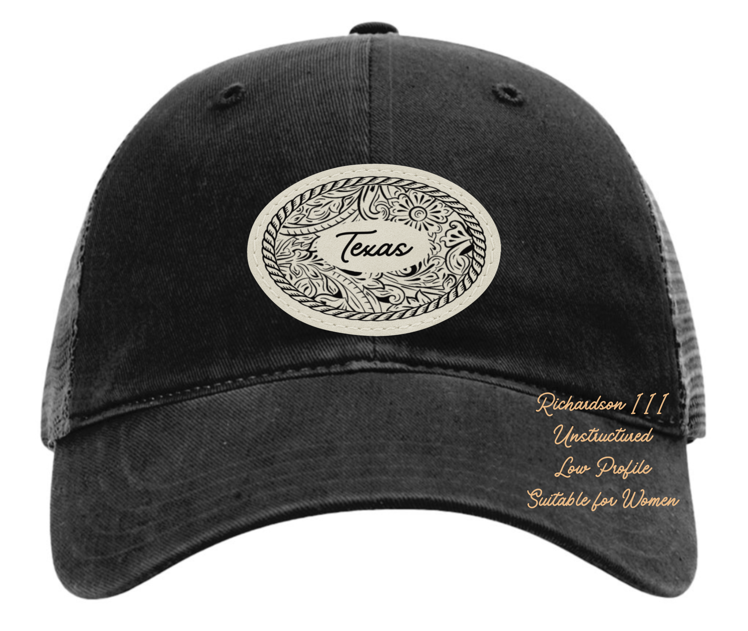 Tooled Leatherette Black Low Profile Hat (2 Styles, 9 colors)