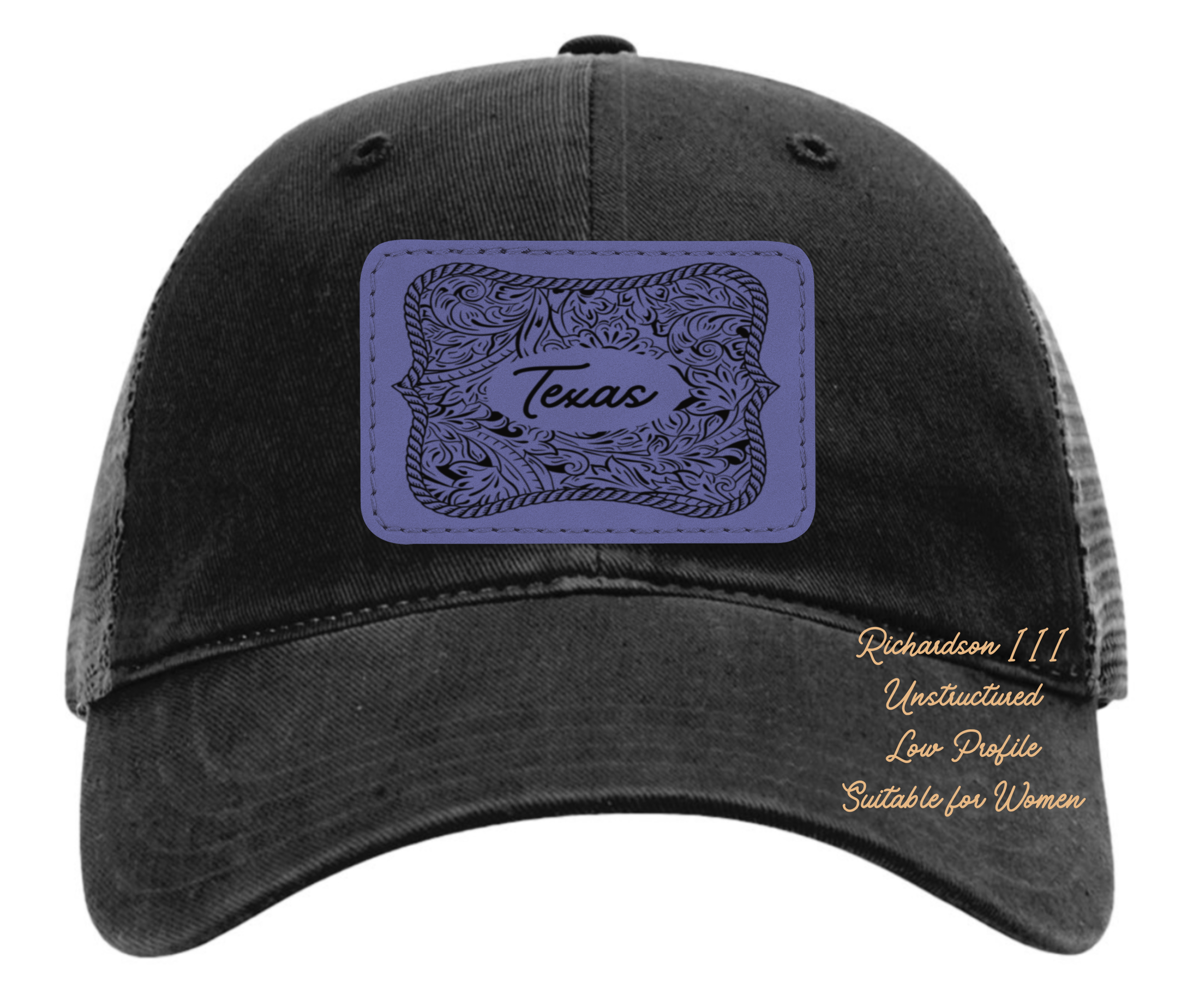 Richardson 111 black hat tooled leather Texas oval rectangle