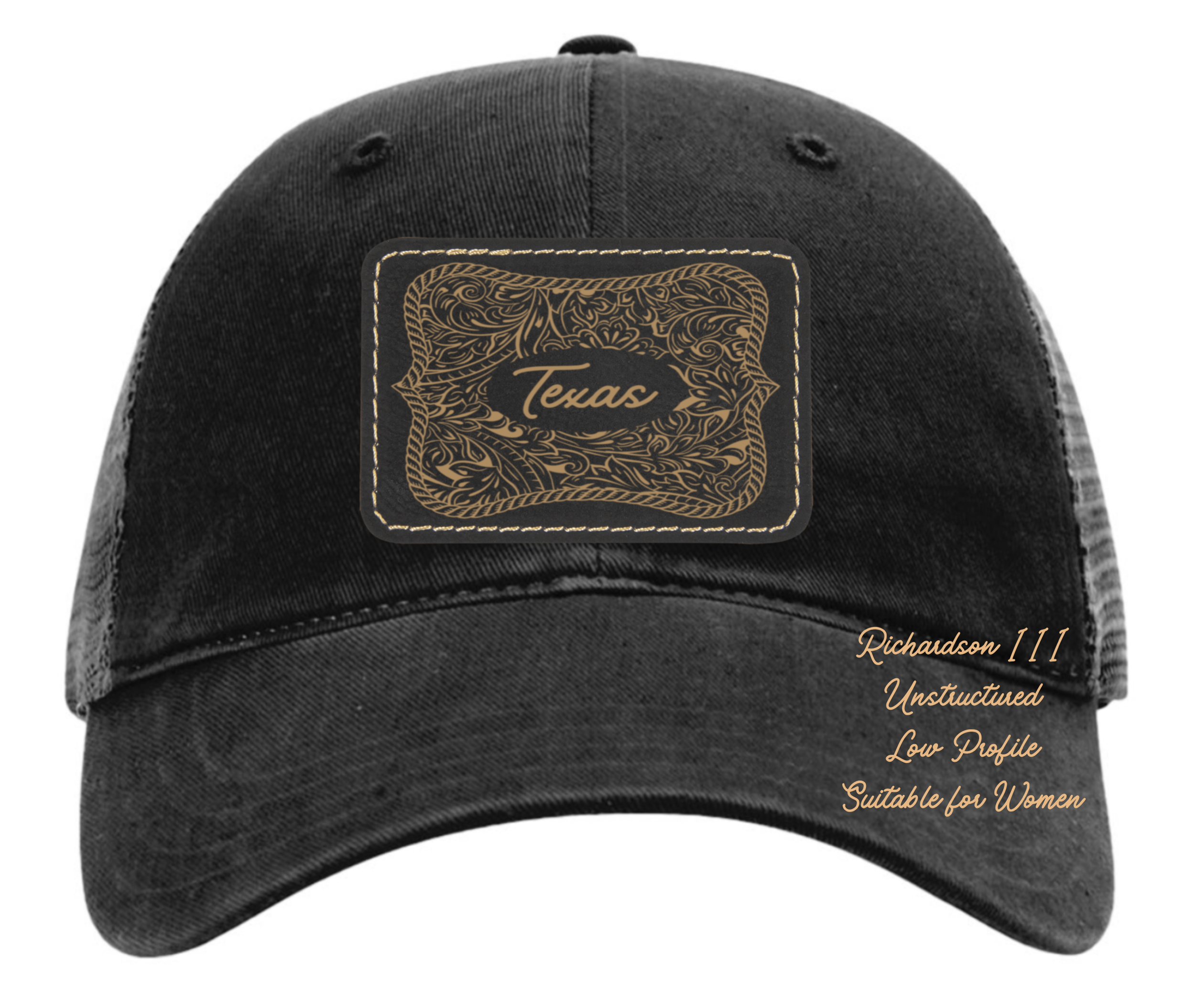 Richardson 111 black hat tooled leather Texas oval rectangle