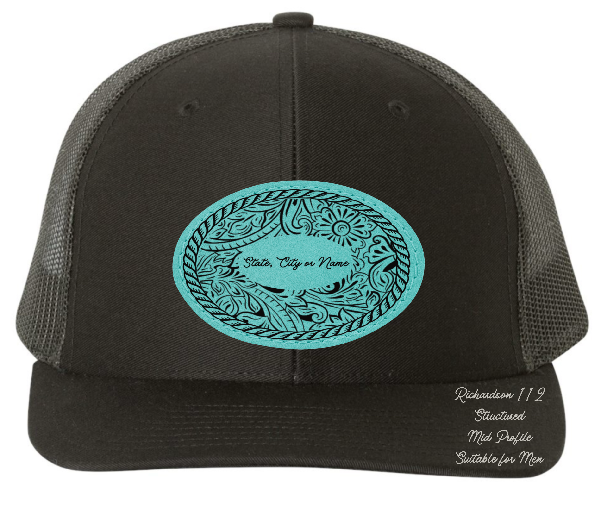 Richardson 112 black hat tooled leather Texas oval rectangle Customizable