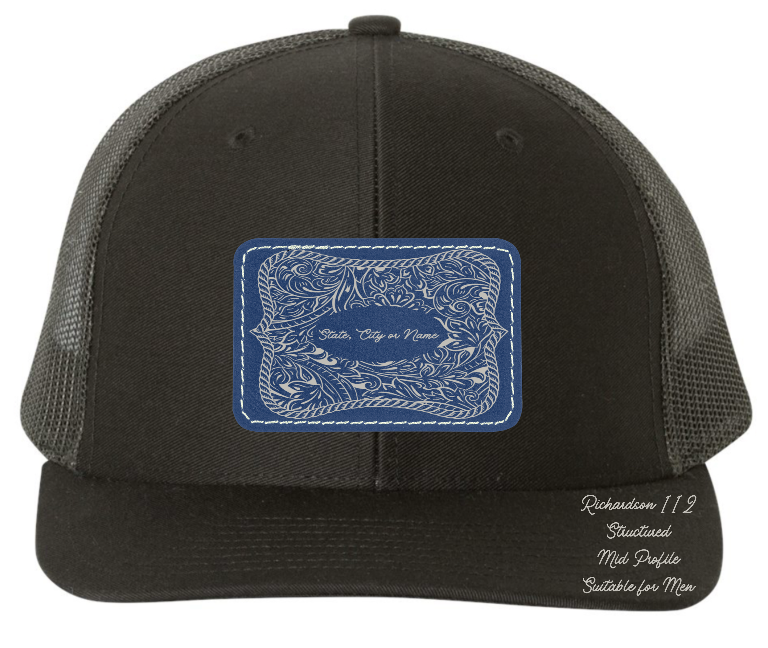 Richardson 112 black hat tooled leather Texas oval rectangle Customizable