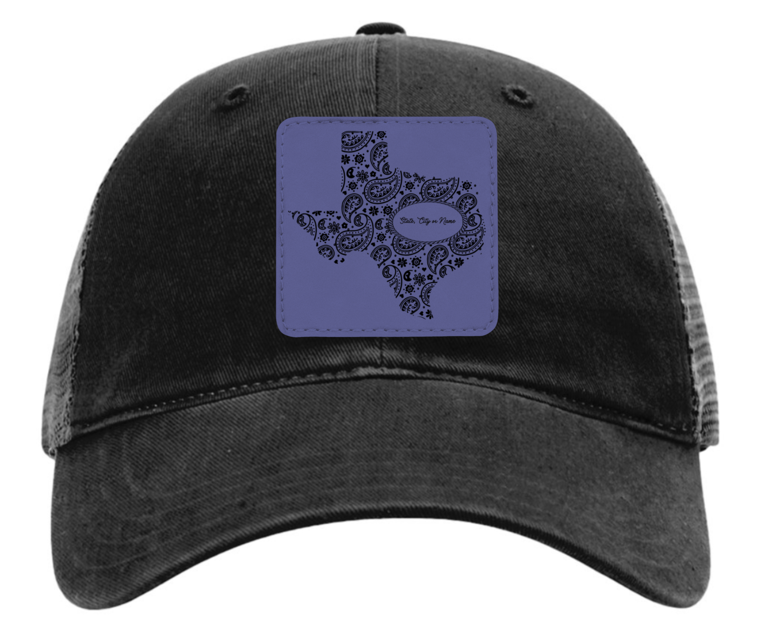 Richardson 111 black hat with original Texas tooled leather design customizable