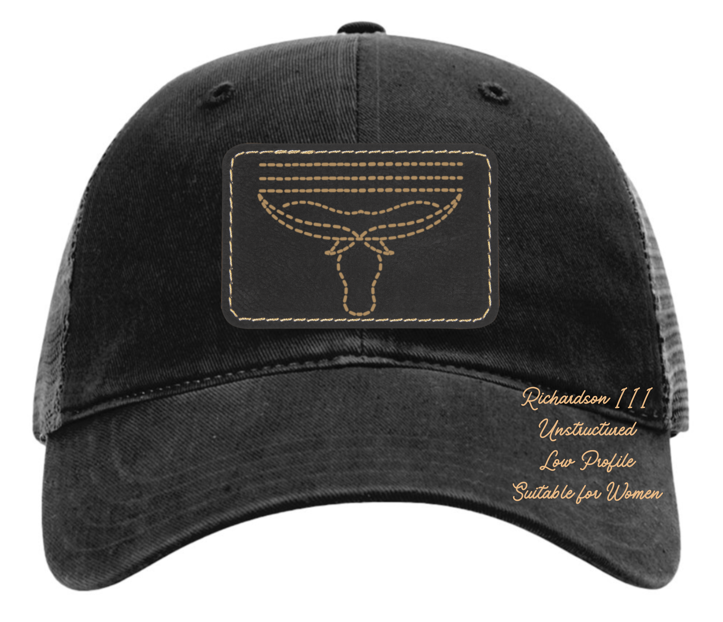 Richardson 111 black hat with boot stitch longhorn original design