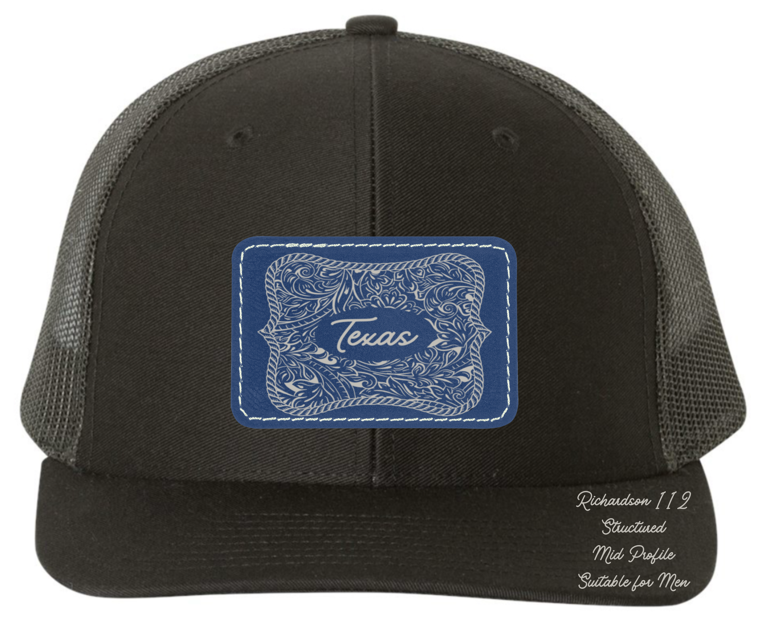 Richardson 112 black hat tooled leather Texas oval rectangle