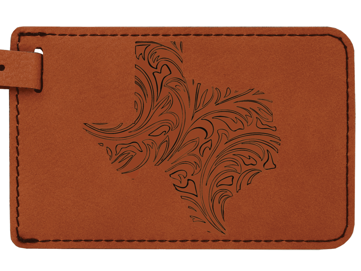 Texas tooled leatherette luggage tag