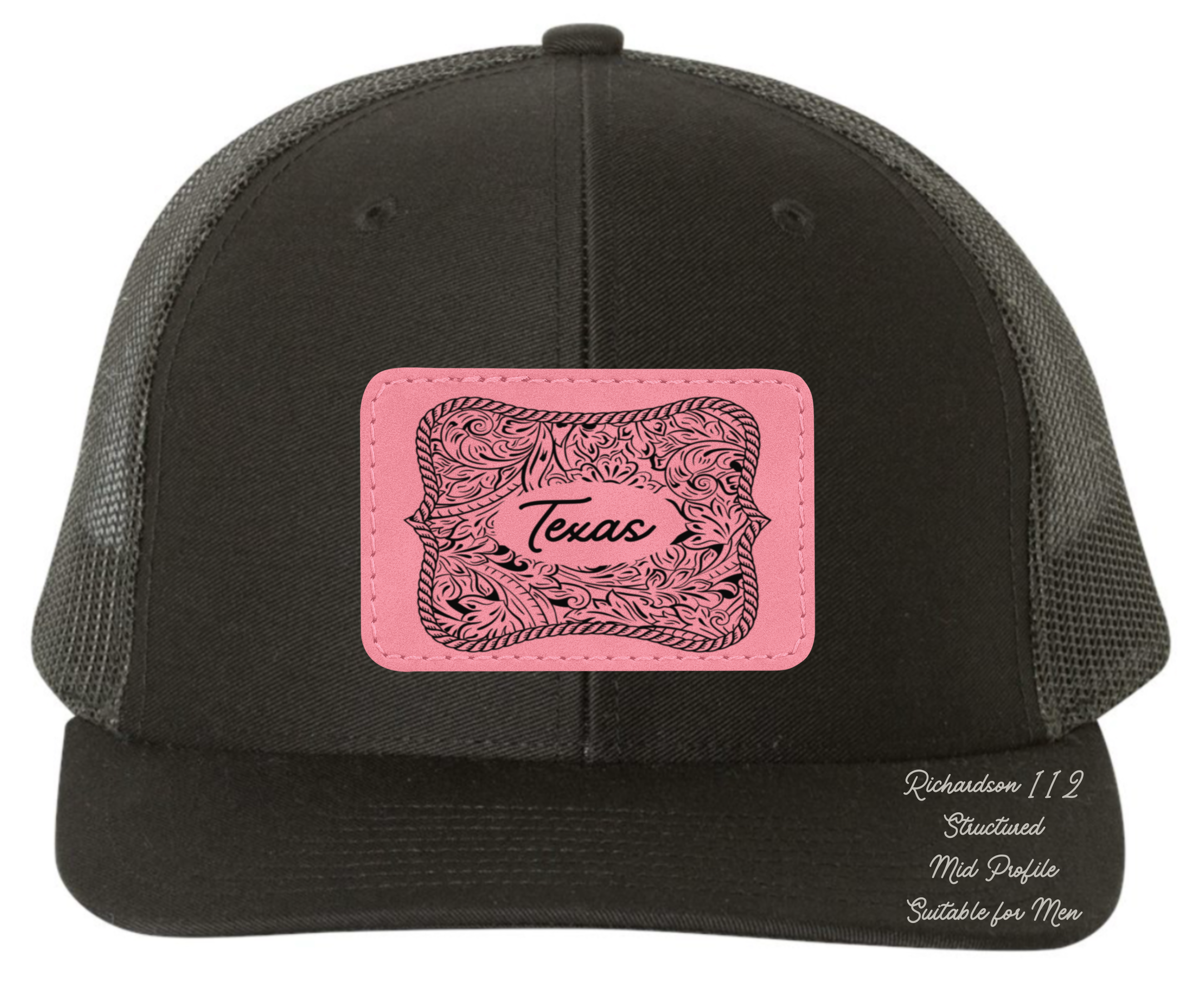 Richardson 112 black hat tooled leather Texas oval rectangle