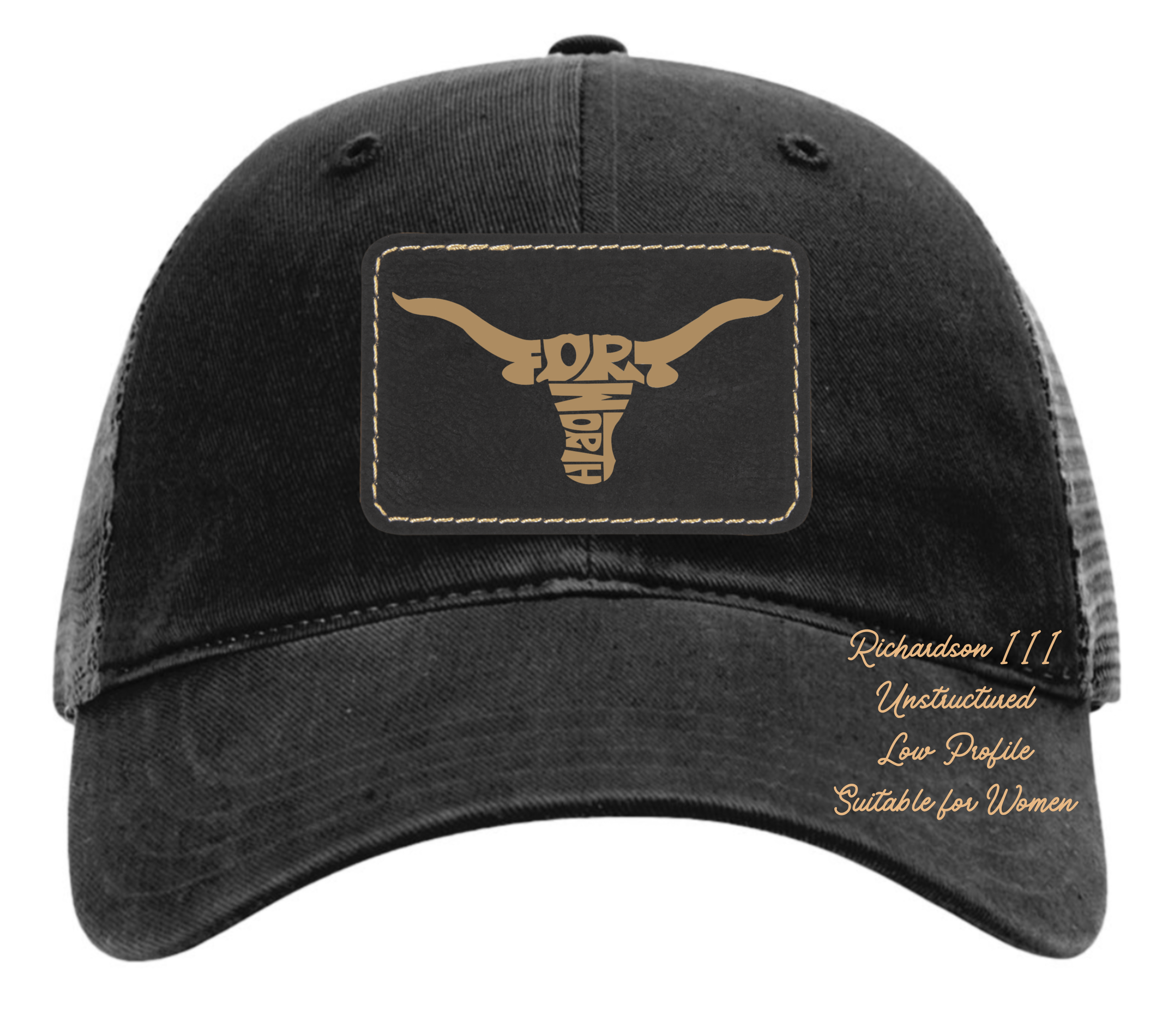 Richardson 111 black hat with original design Fort Worth Longhorn customizable