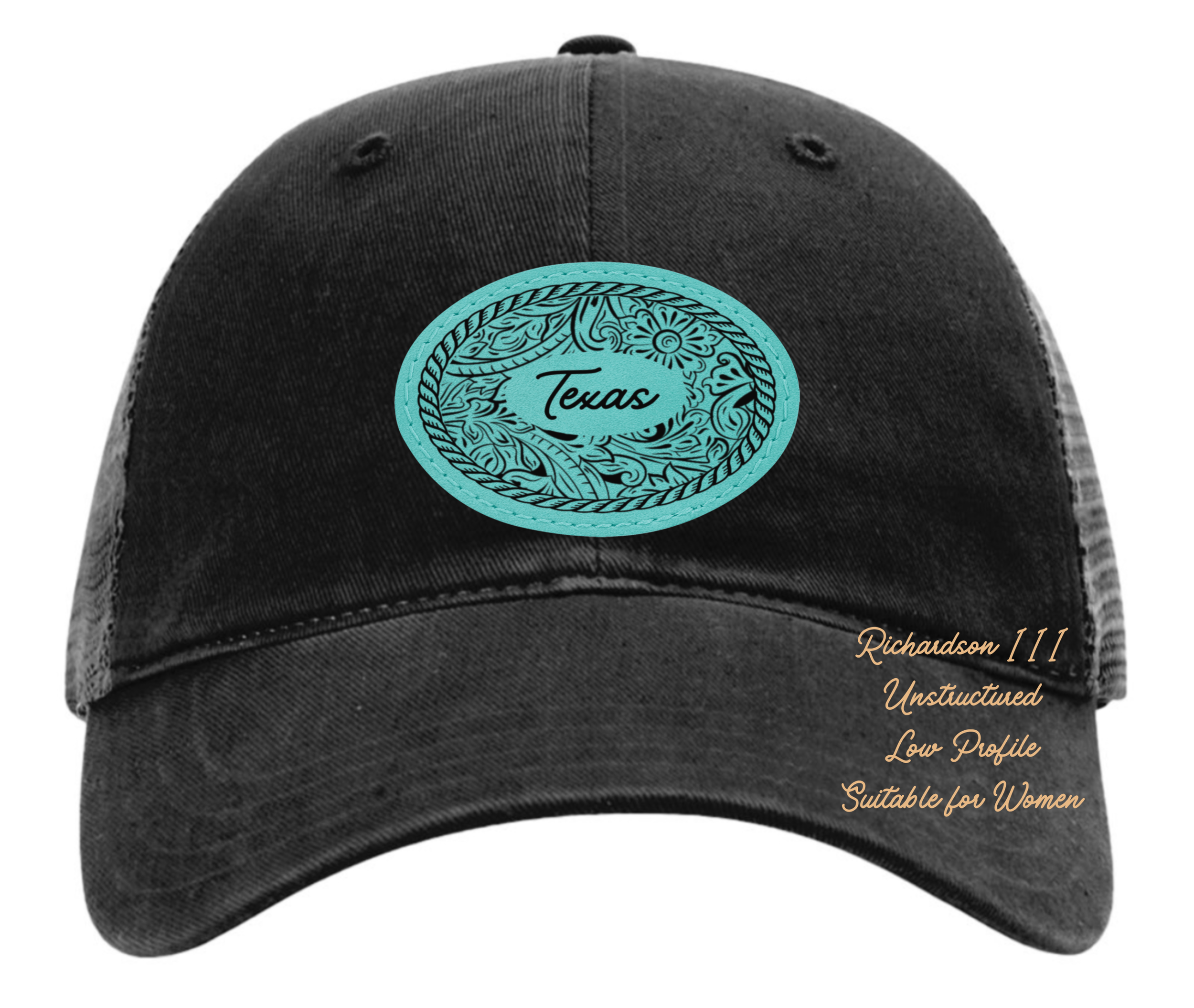 Richardson 111 black hat tooled leather Texas oval rectangle