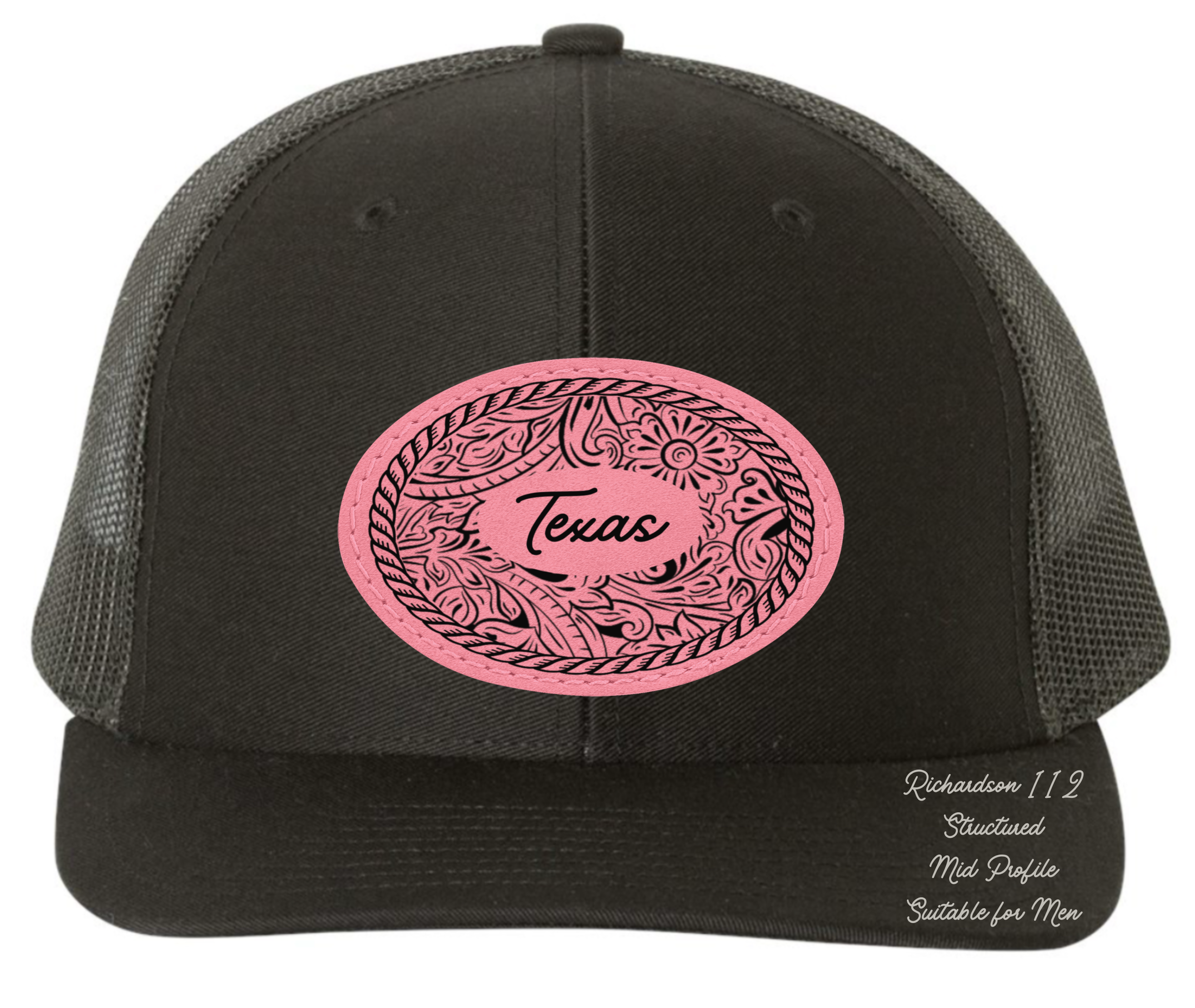 Richardson 112 black hat tooled leather Texas oval rectangle