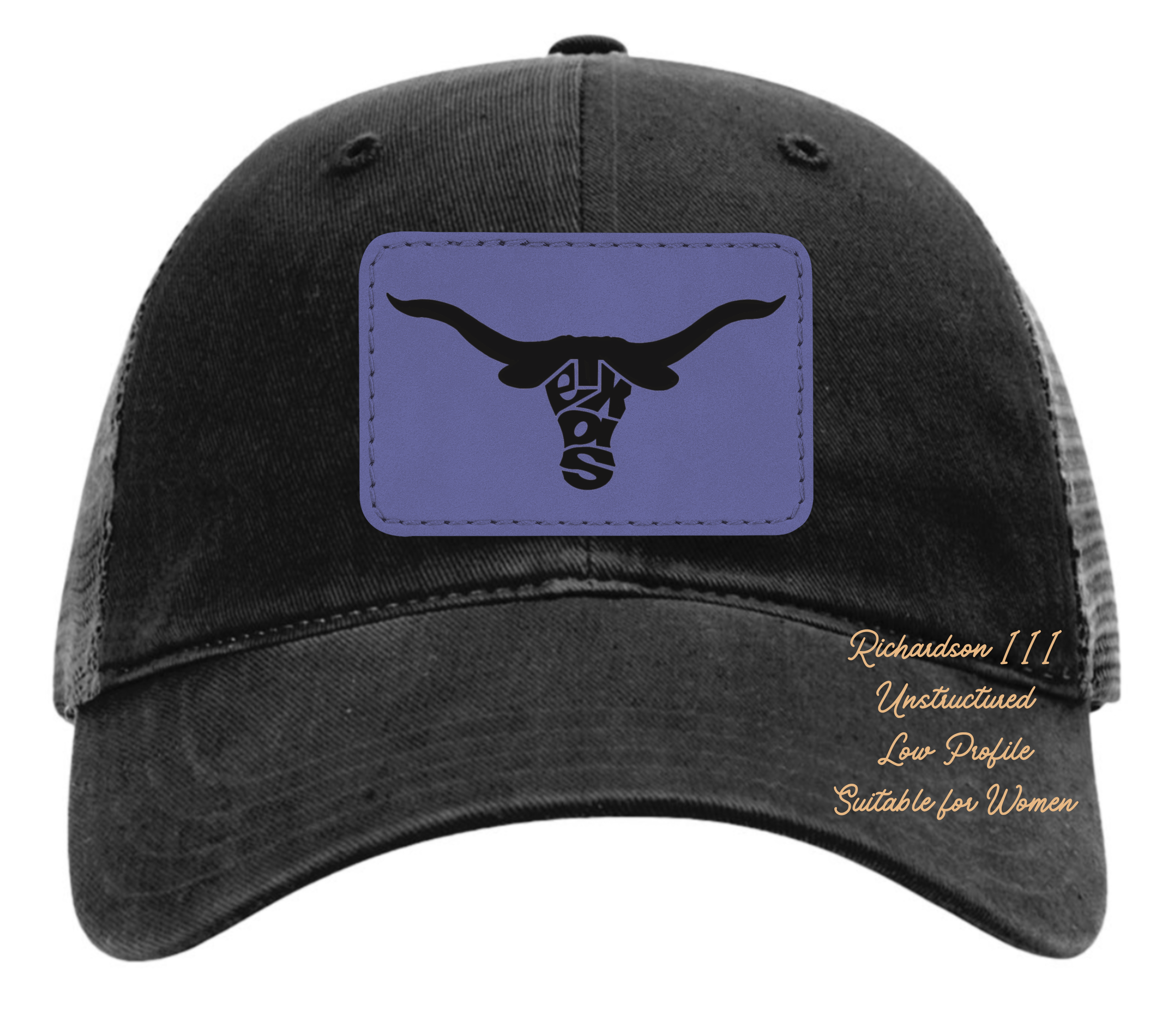Richardson 111 black hat with original design Longhorn Texas customizable
