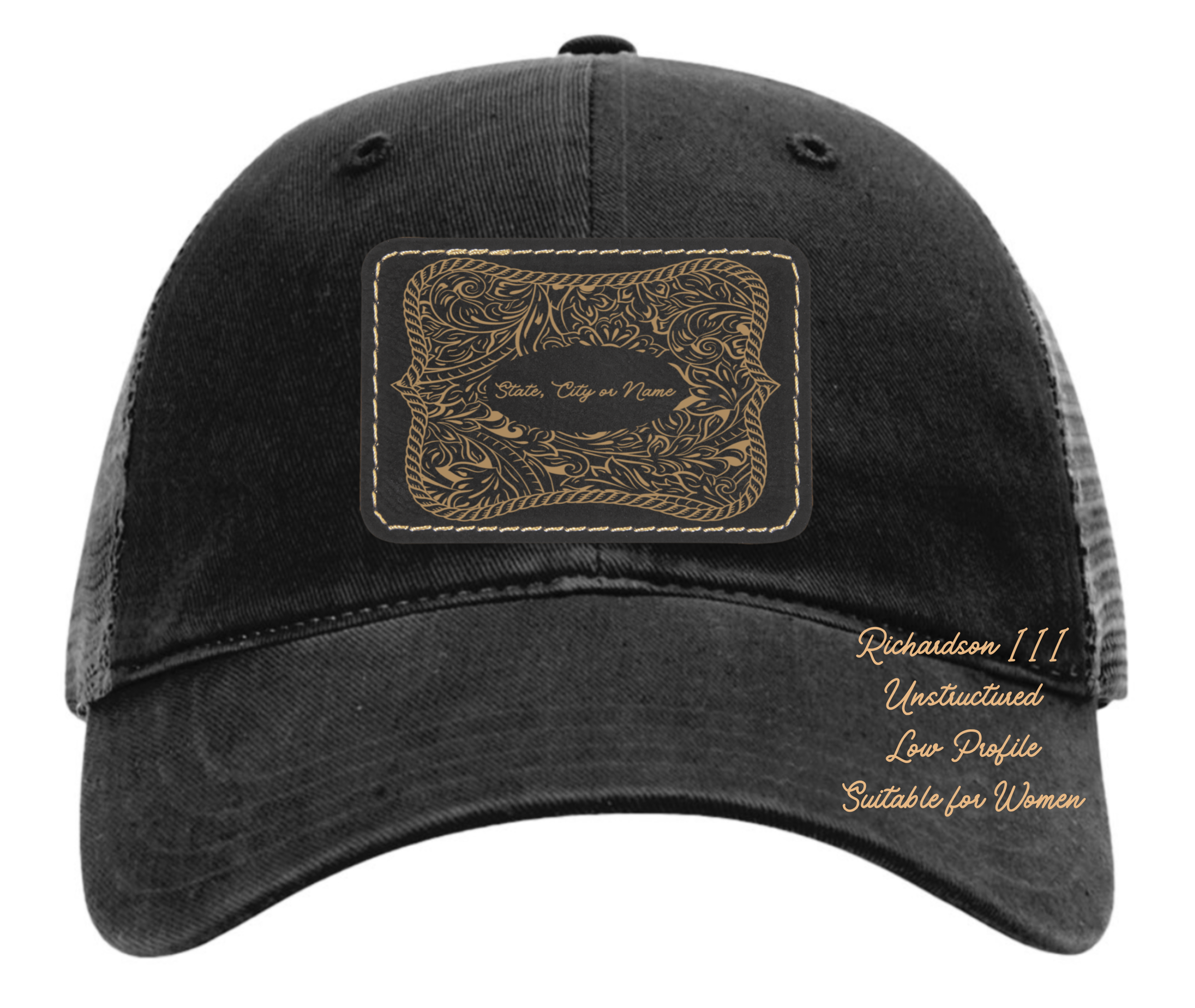 Richardson 111 black hat tooled leather Texas oval rectangle Customizable