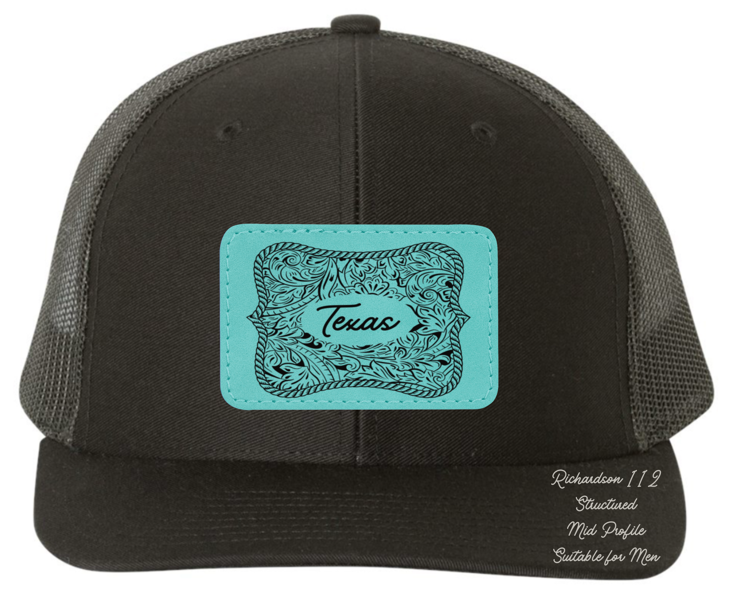 Richardson 112 black hat tooled leather Texas oval rectangle