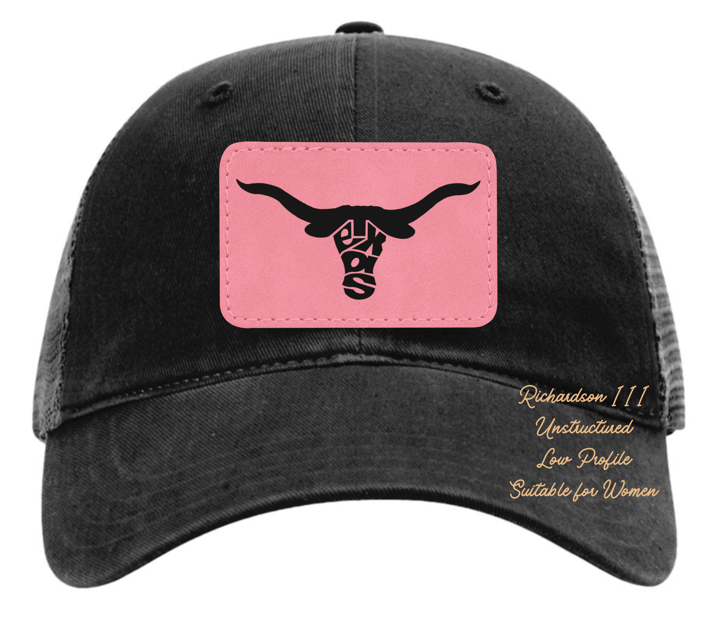 Richardson 111 black hat with original design Longhorn Texas customizable