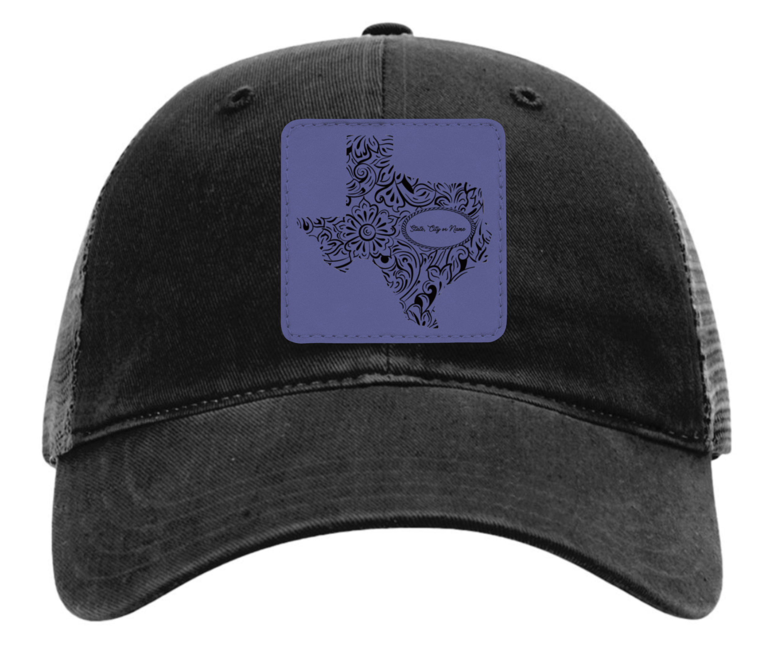 Richardson 111 black hat with original Texas tooled leather design customizable