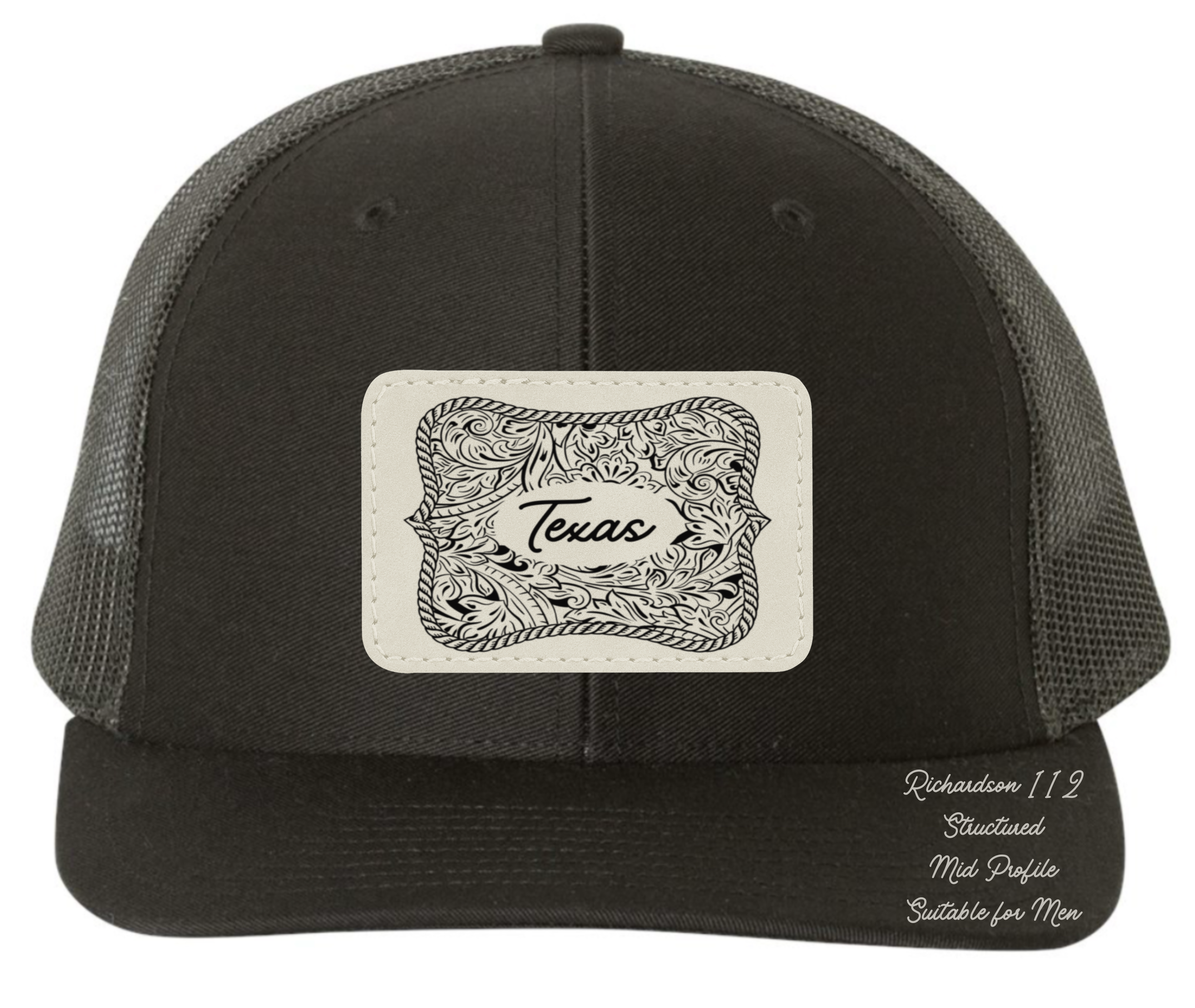 Richardson 112 black hat tooled leather Texas oval rectangle