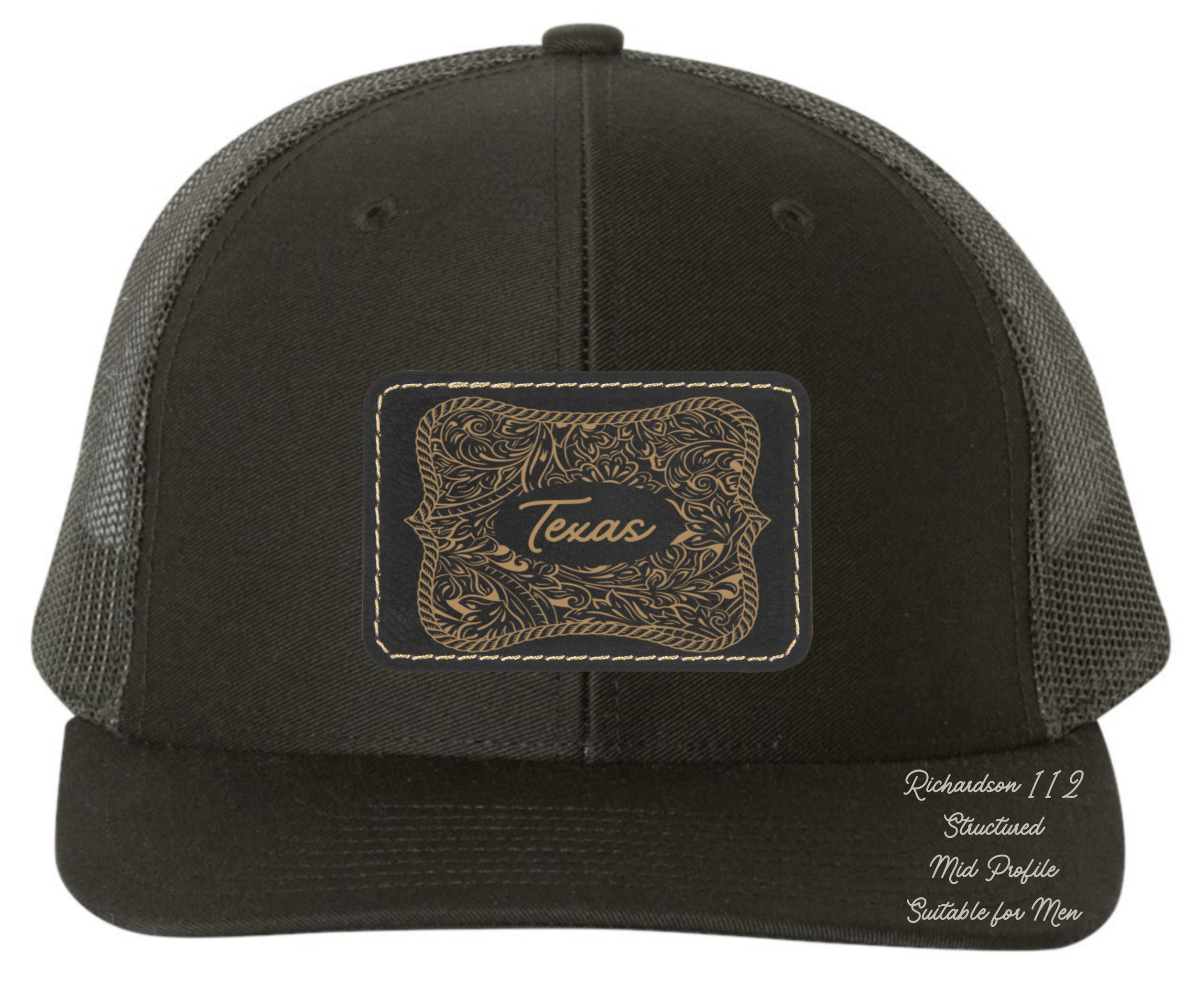 Richardson 112 black hat tooled leather Texas oval rectangle