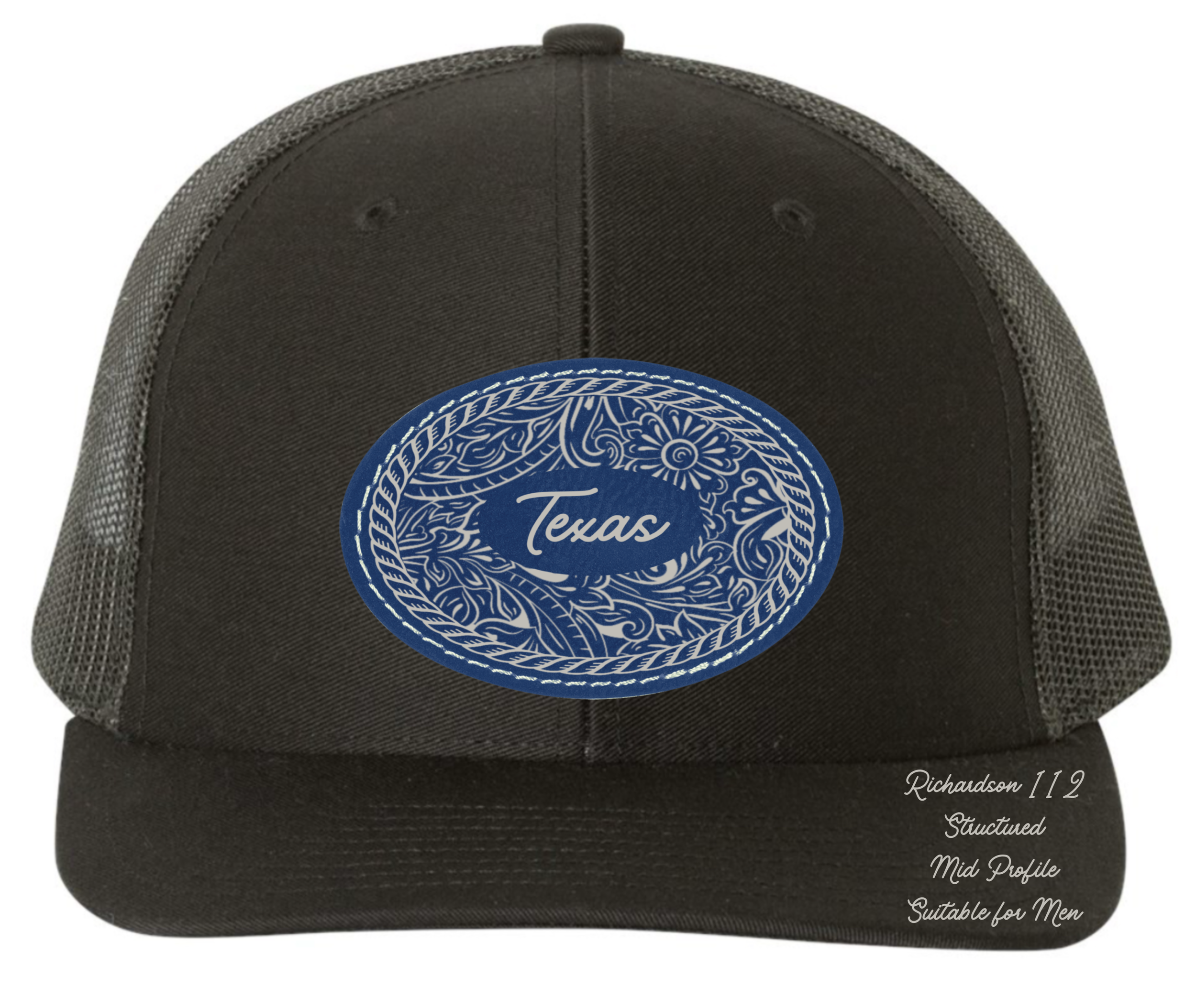 Tooled Leatherette Black Mid Profile Hat (2 Styles, 9 Colors)