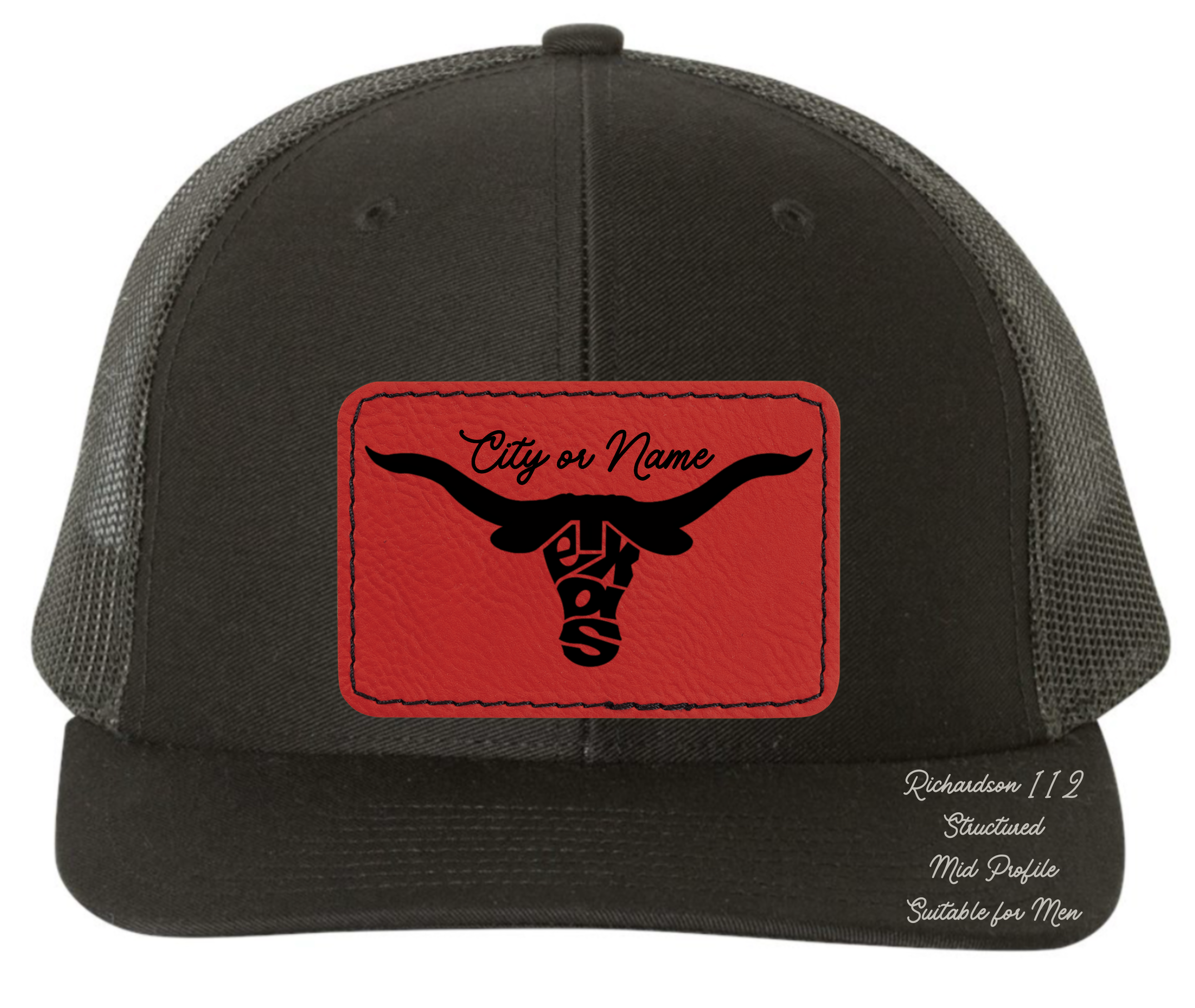 Richardson 112 black hat with original design Longhorn Texas customizable