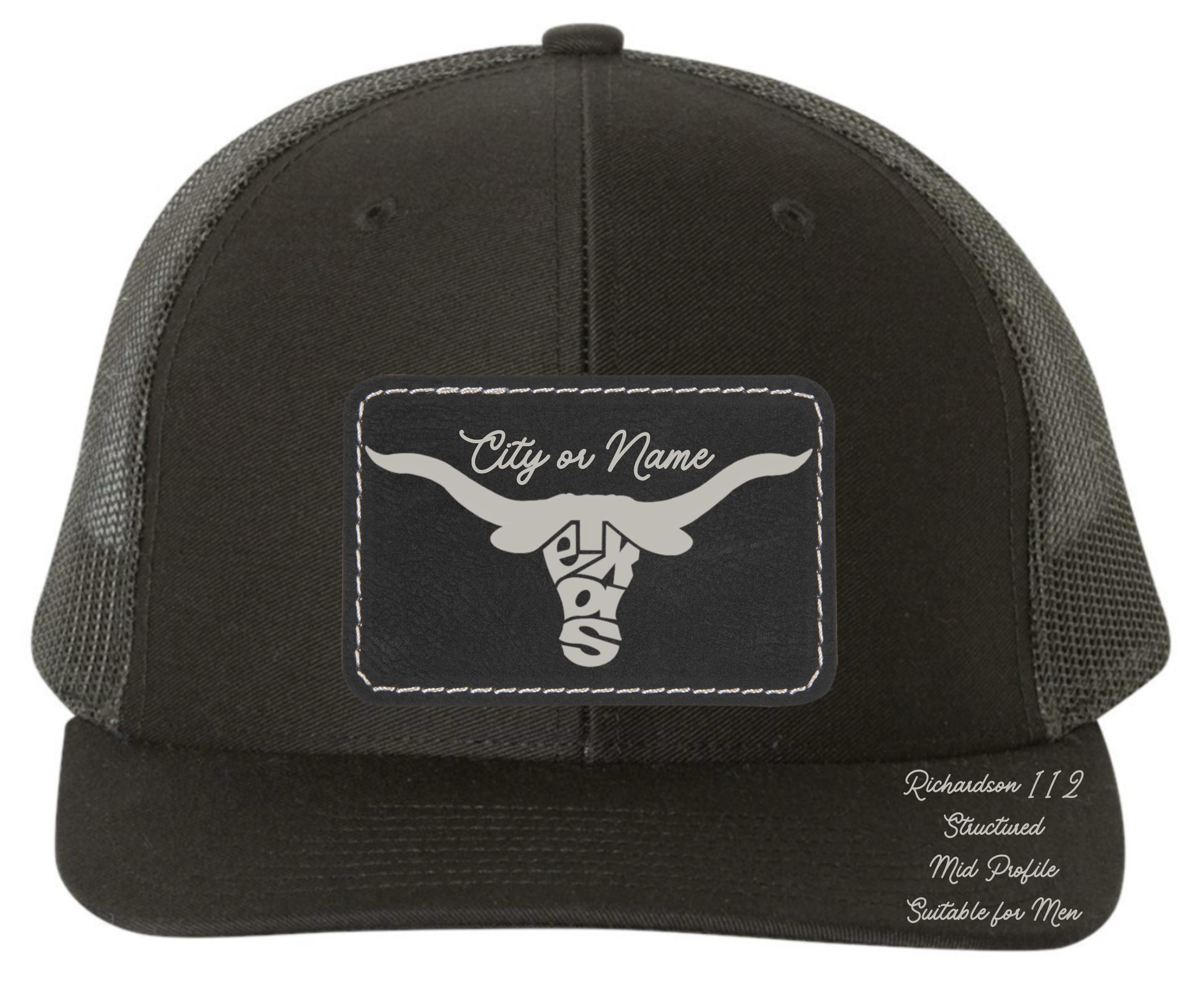 Richardson 112 black hat with original design Longhorn Texas customizable