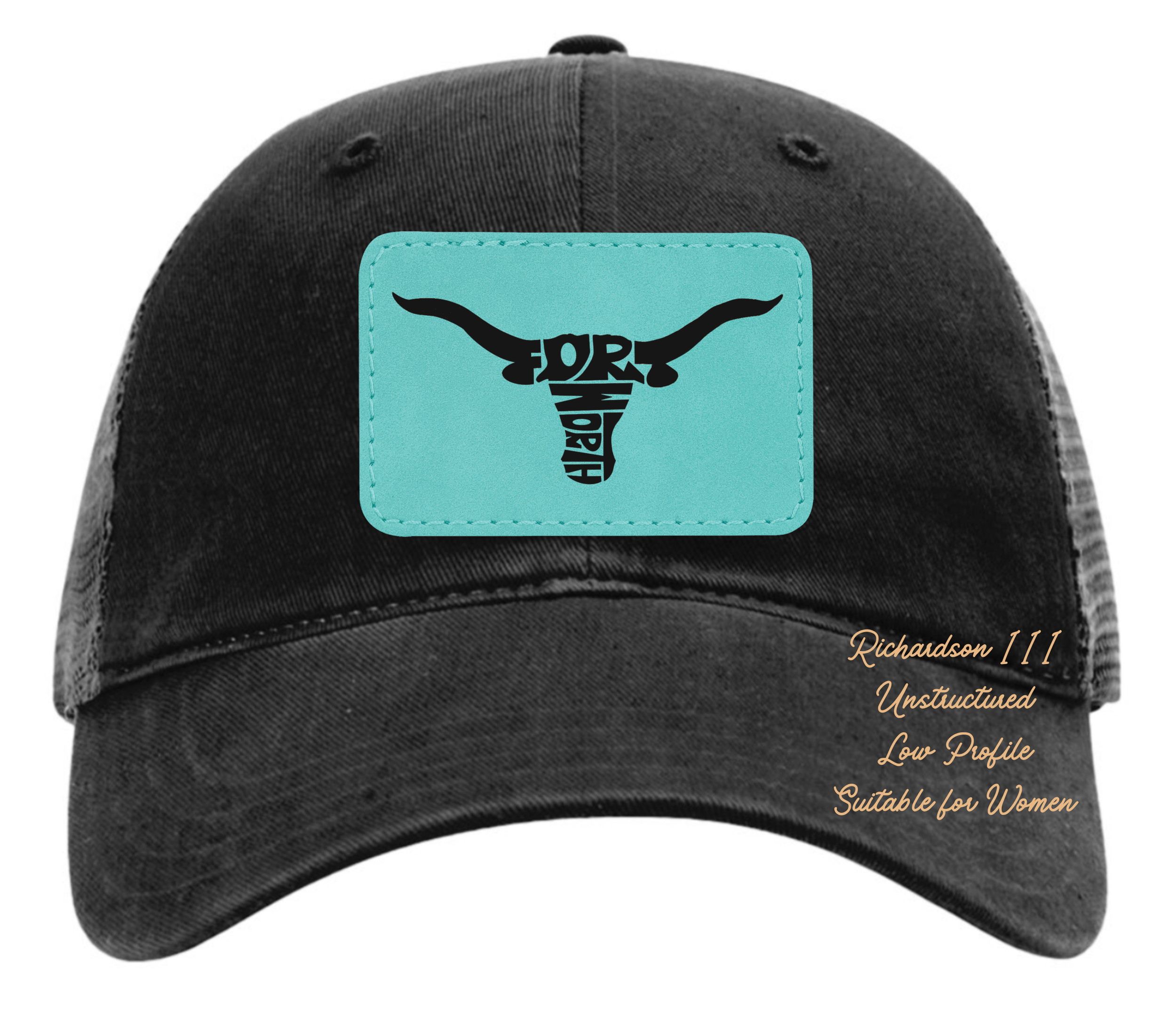 Richardson 111 black hat with original design Fort Worth Longhorn customizable