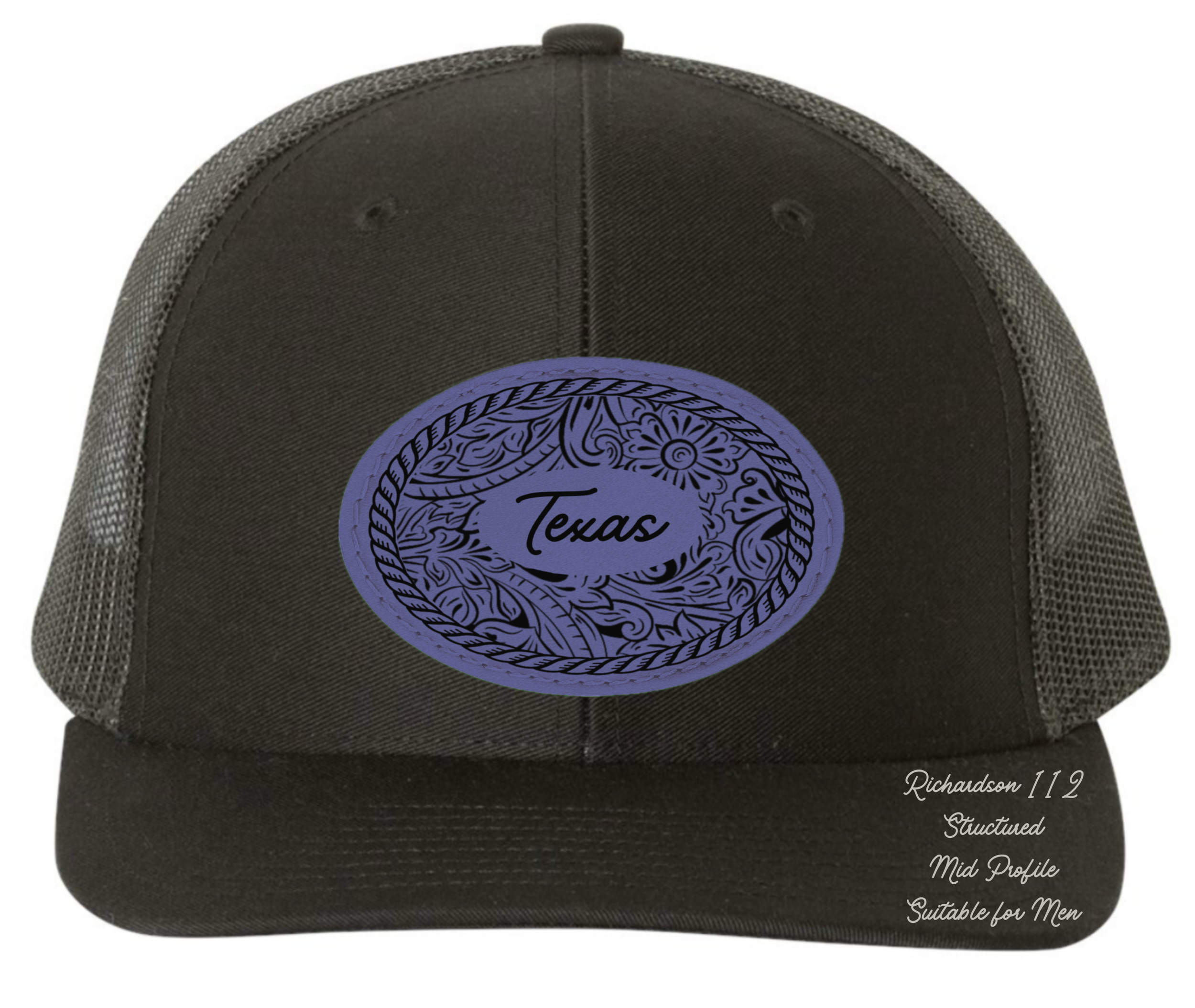Richardson 112 black hat tooled leather Texas oval rectangle