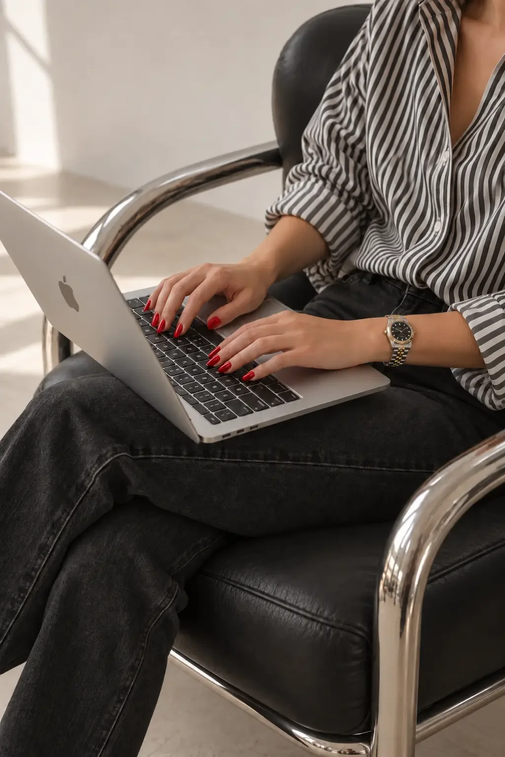 person sitting in chair working on MacBook computer design project by 808 digital studio