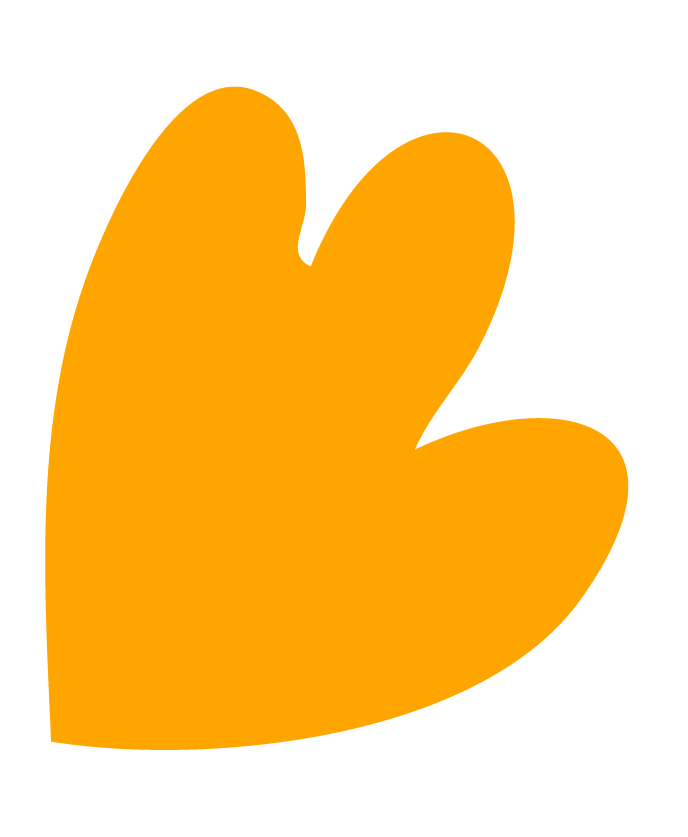 A stylized orange gloved hand with three fingers raised, outlined in black.