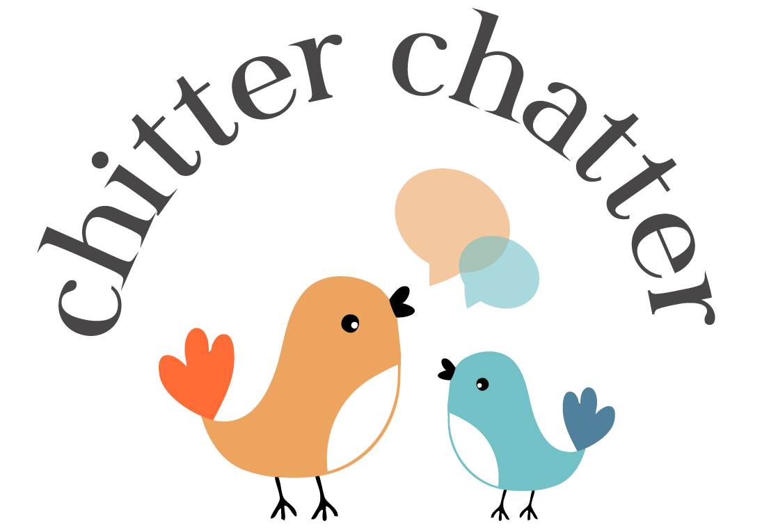Illustration of two birds with speech bubbles above their heads, and the words "Children chatter" curved above them.