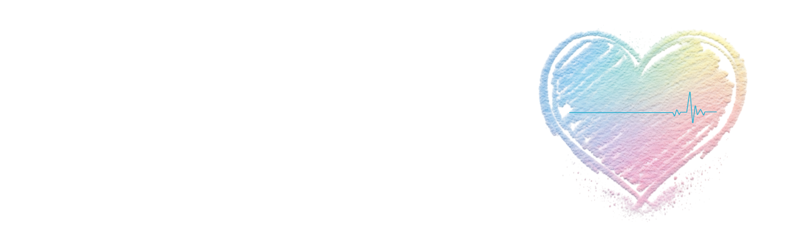 Watercolor heart shape with heartbeat line and rainbow colors, representing heart and health.