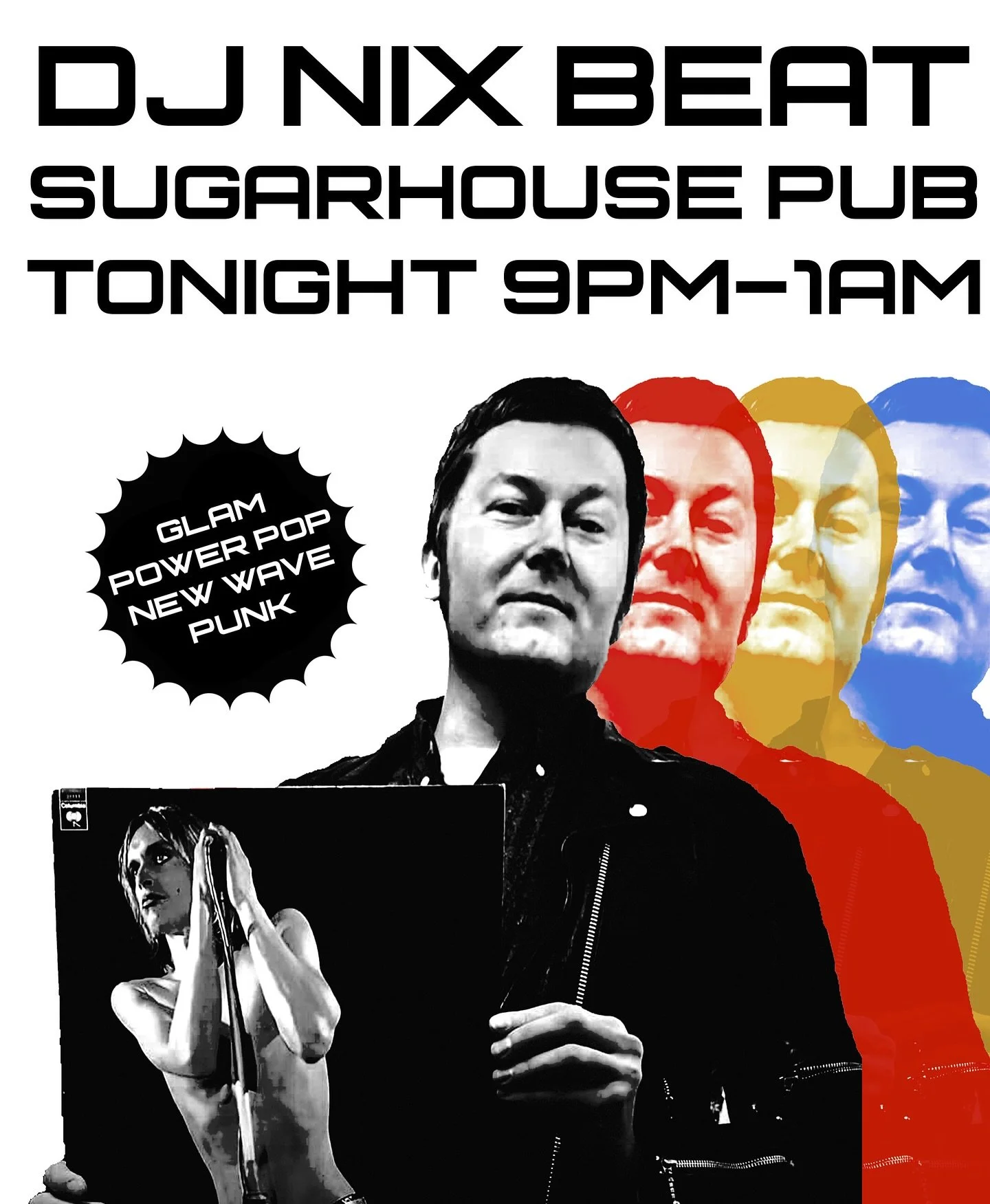 @nixbeat tonight!! Spinning punk, power pop, glam &amp; new wave records 9pm - 1am 🪩 @sugarhousepub