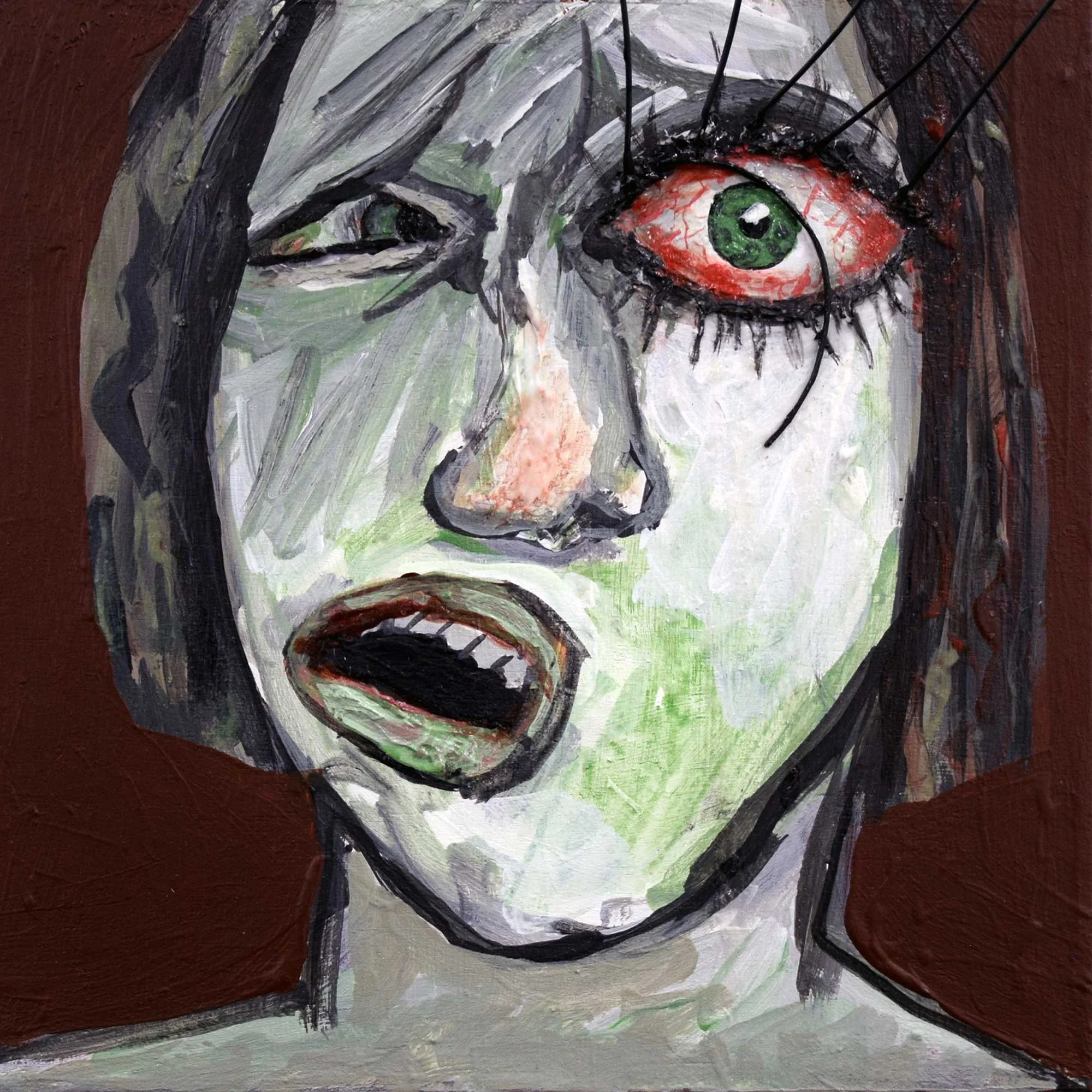 Lori Eyelash, 2024, mixed-media on panel, 6 x 6 in / 15.24 x 15.24 cm