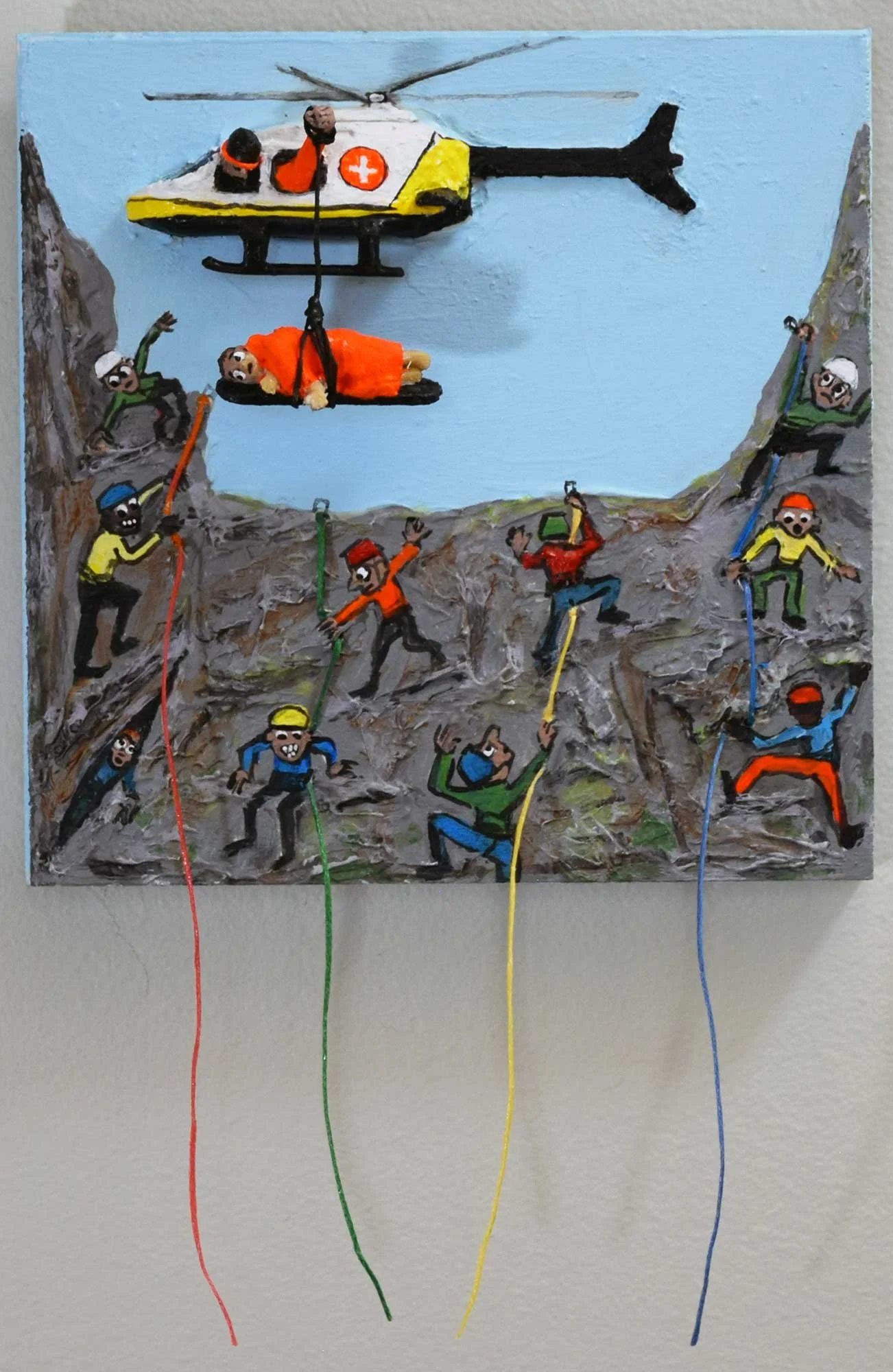 Bad Day For Climbers, 2024, mixed-media on panel, 6 x 6 in / 15.24 x 15.24 cm