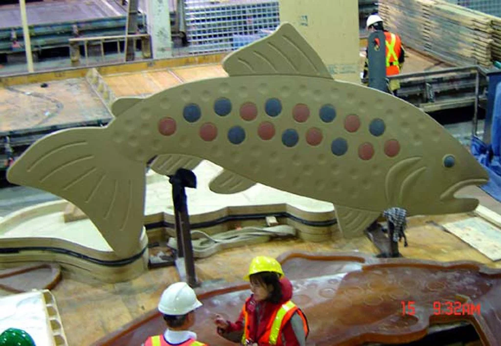Jumping Trout, 2007, concrete, 153 trout, each 14.8 ft / 4.51 m