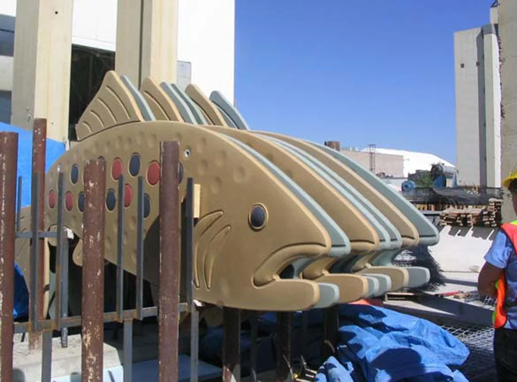 Jumping Trout, 2007, concrete, 153 trout, each 14.8 ft / 4.51 m