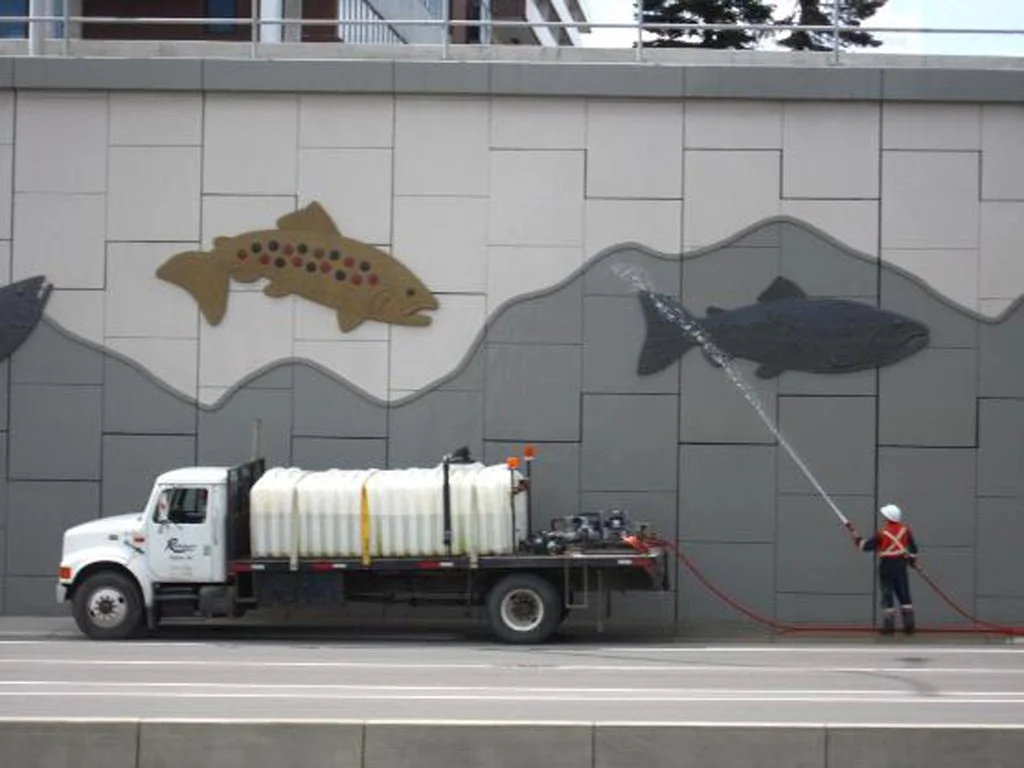 Jumping Trout, 2007, concrete, 153 trout, each 14.8 ft / 4.51 m