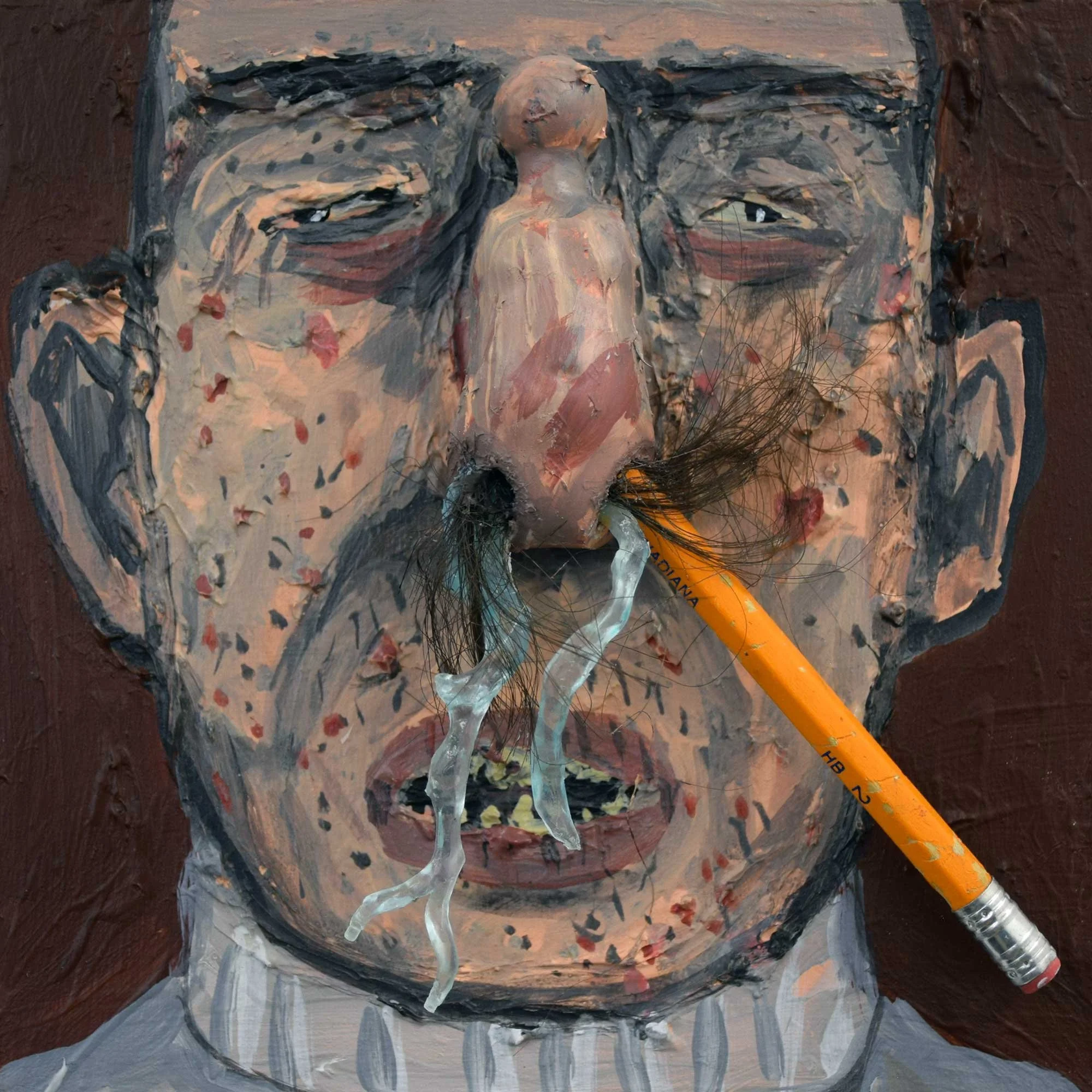 Douglas Disgusting, 2024, mixed-media on panel, 6 x 6 in / 15.24 x 15.24 cm