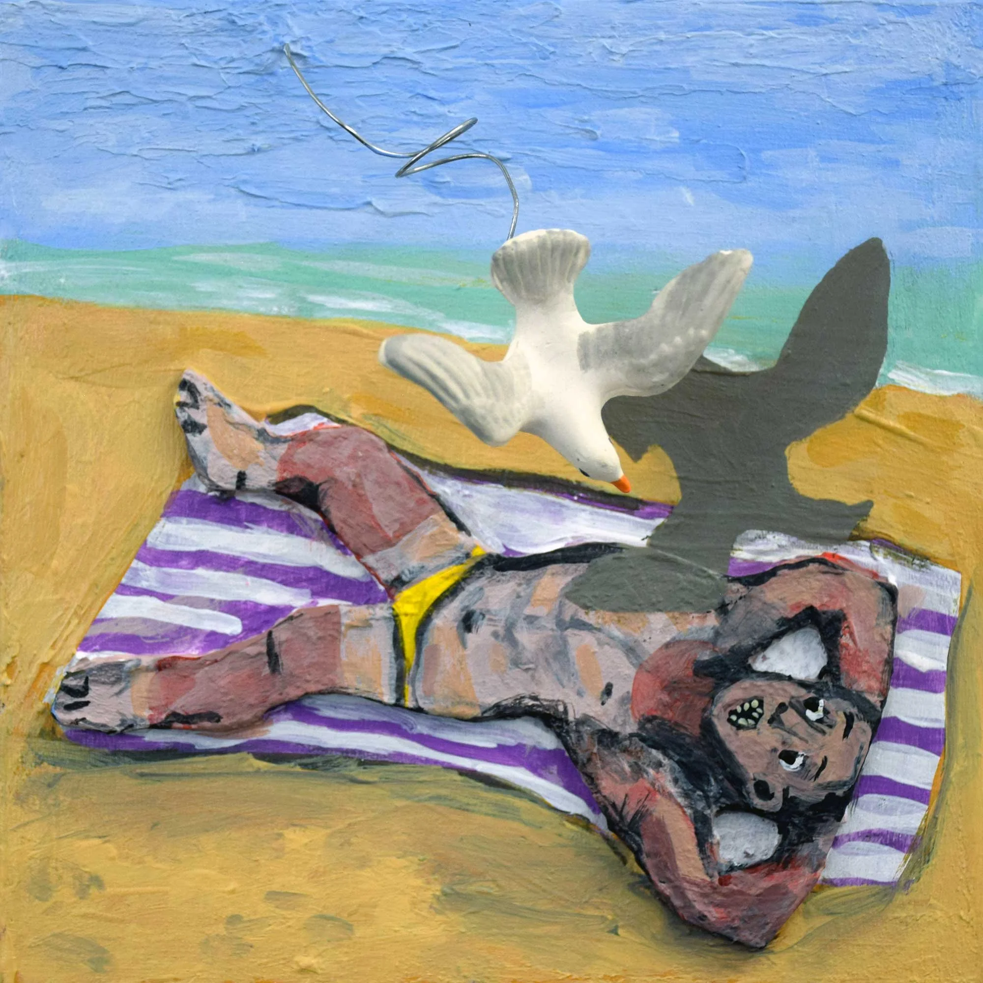 Seagull, 2025, mixed-media on panel, 6 x 6 in / 15.24 x 15.24 cm