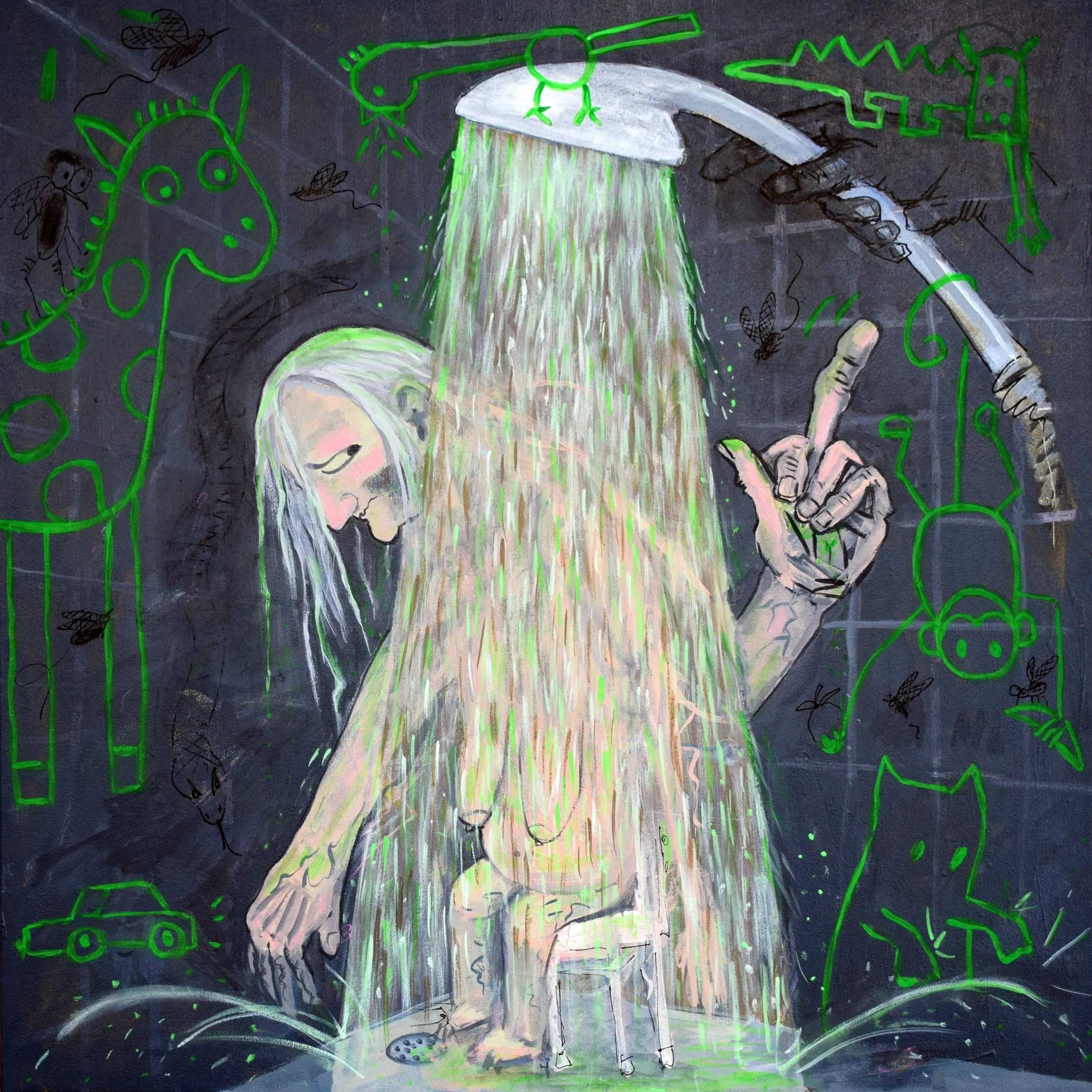 Shower Day, 2026, acrylic on canvas, 24 x 24 in / 60.9 x 60.9 cm