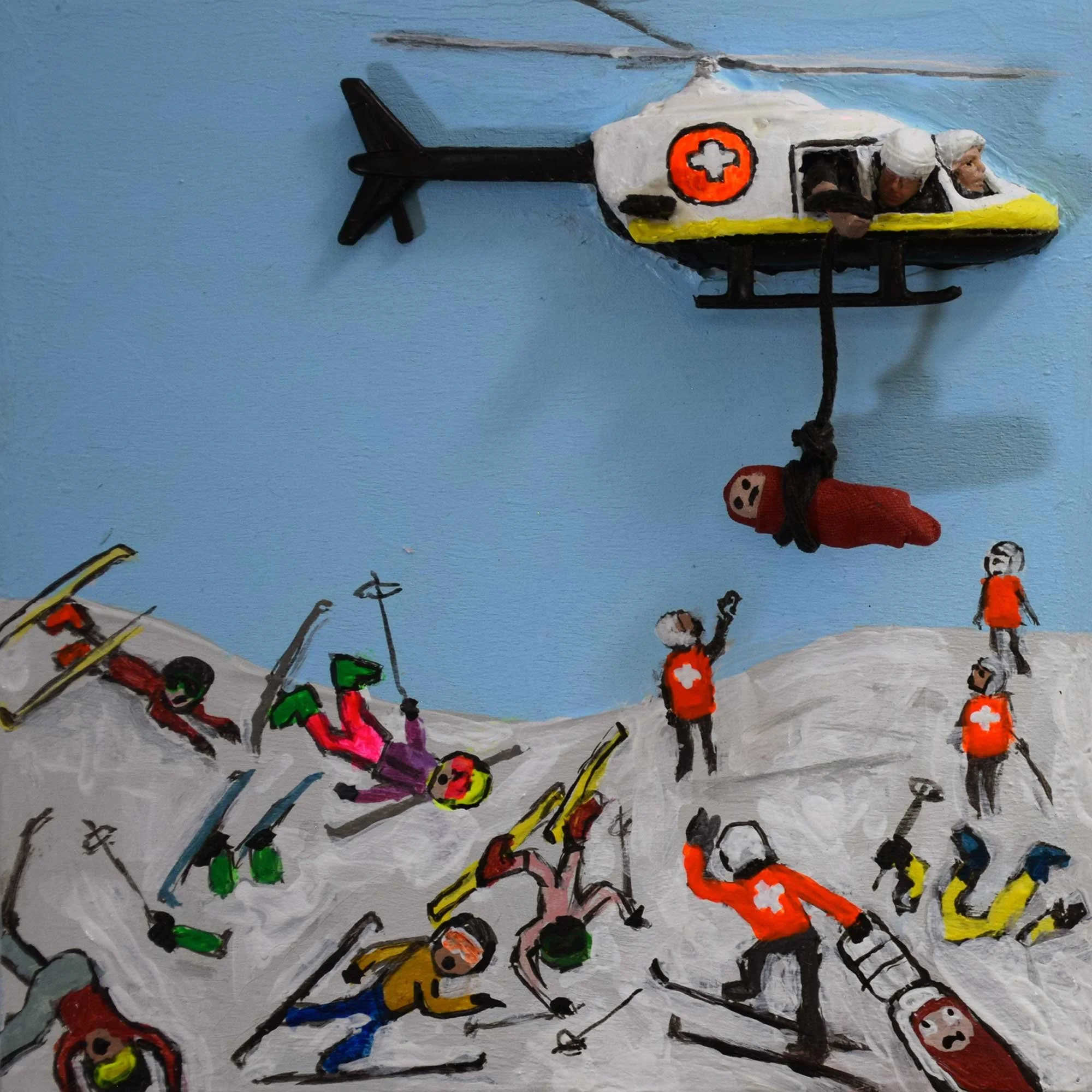 Bad Day In Delirium Dive, 2024, mixed-media on panel, 6 x 6 in / 15.24 x 15.24 cm