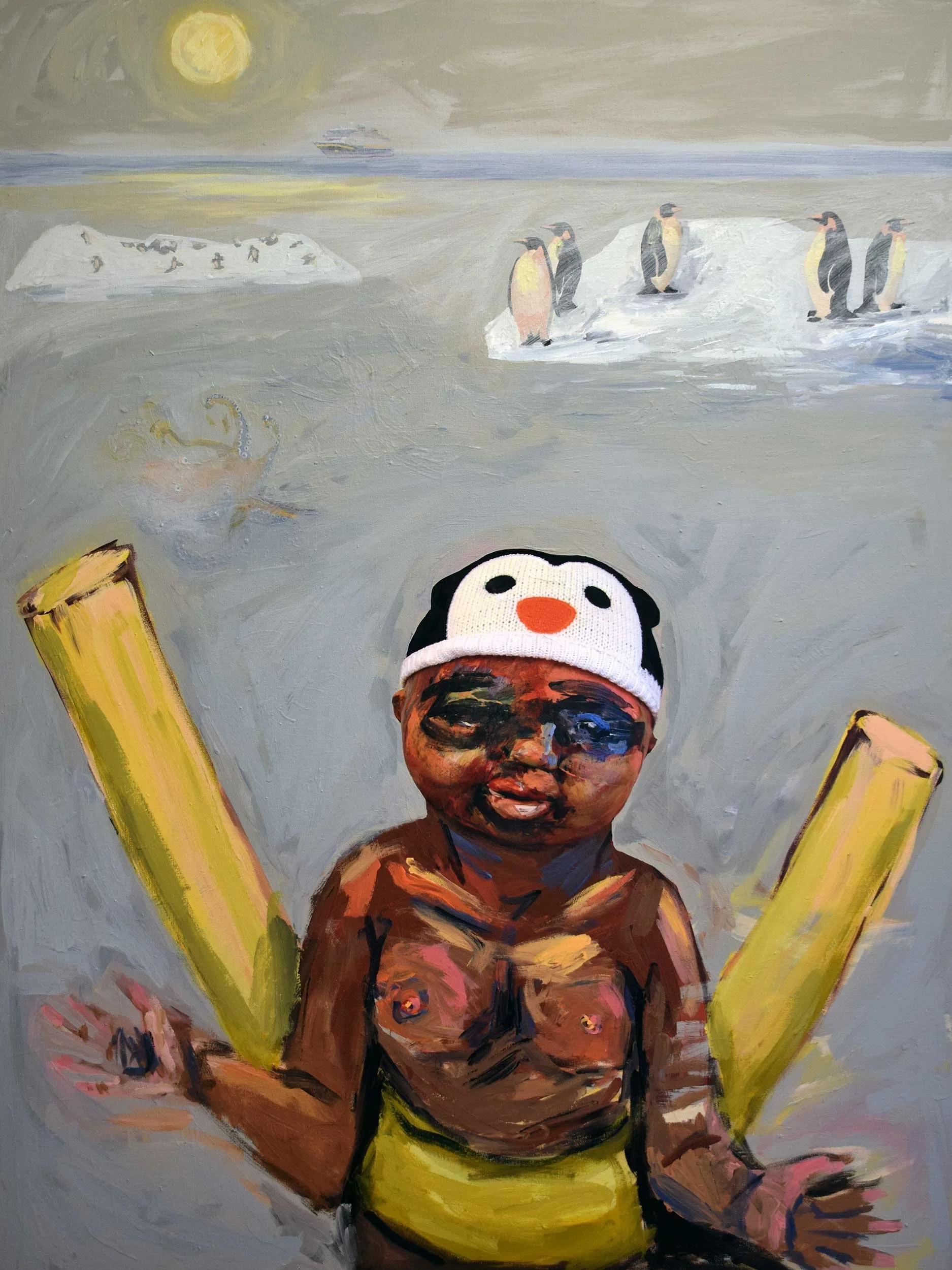 Penguin Girl, 2017, acrylic on canvas, 48 x 36 in / 121.92 x 91.44 cm