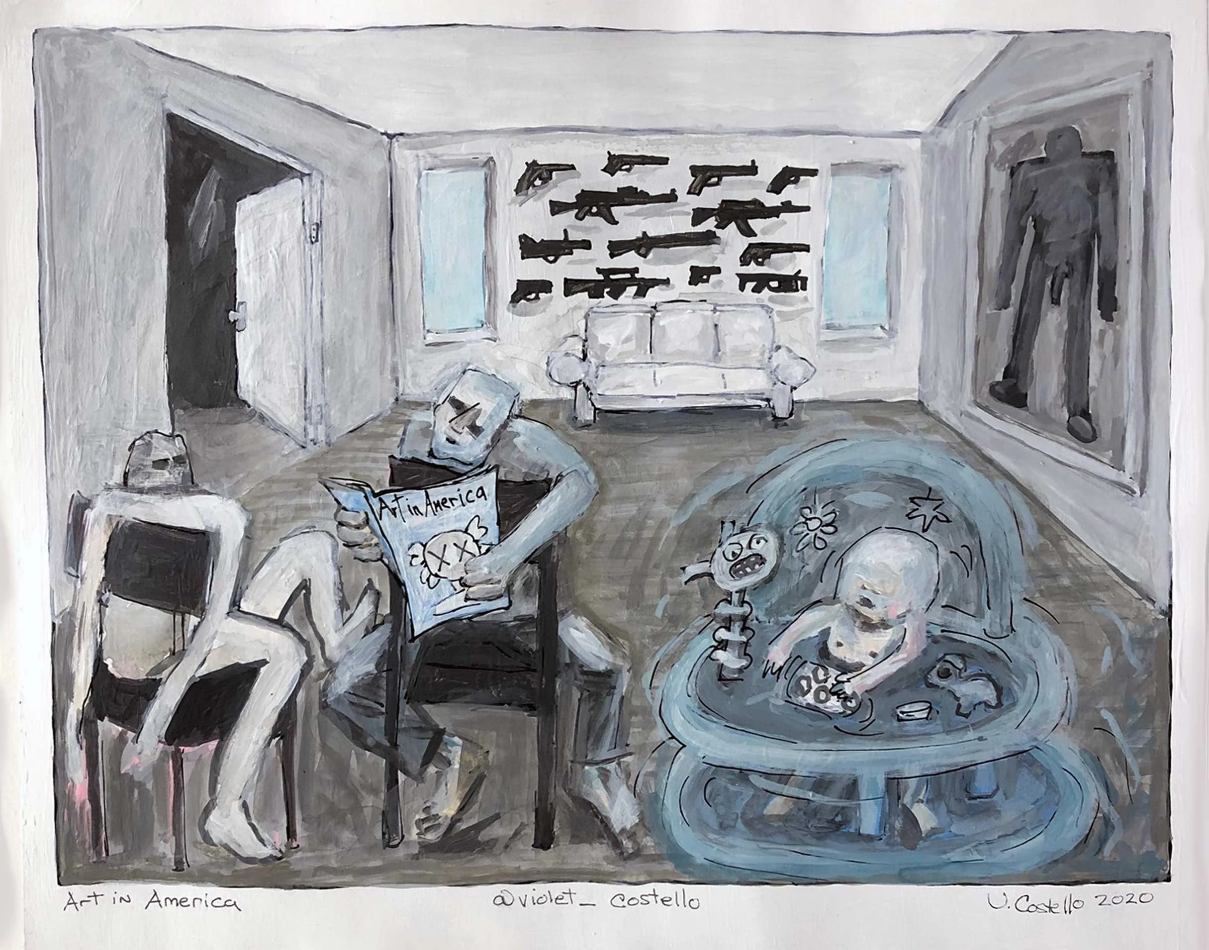 Art in America, 2020, acrylic on paper, 11 x 14 in / 27.92 x 35.56 cm