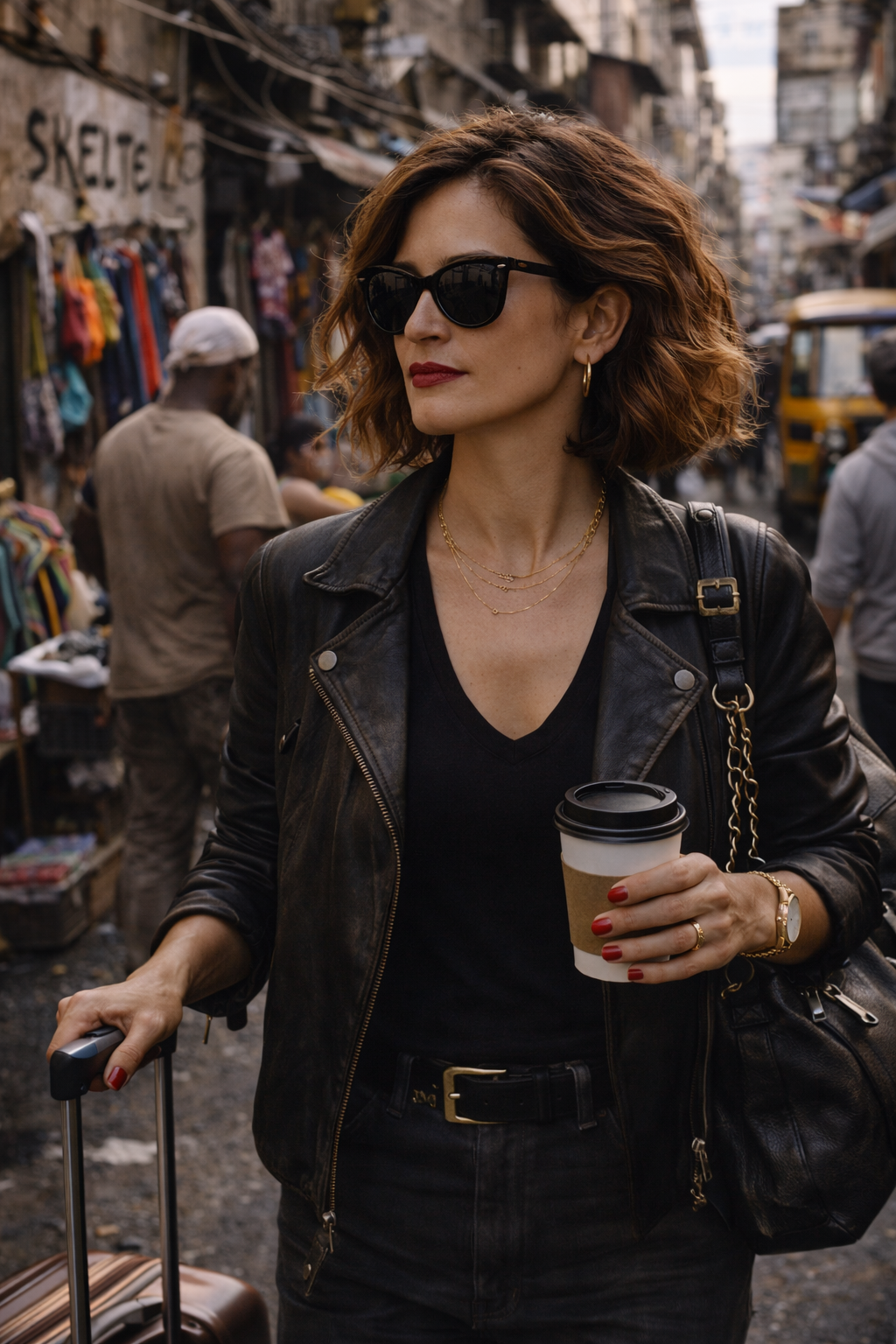 A young man with red hair and a beard, smiling and hiking on a mountain trail with coastal cliffs and ocean in the background.