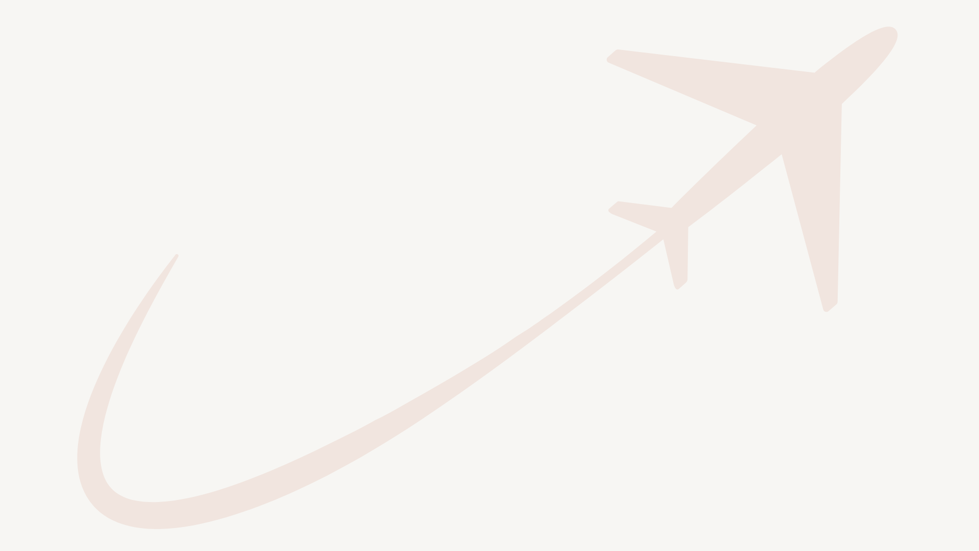 Light beige background with a large, faint silhouette of an airplane in the center.