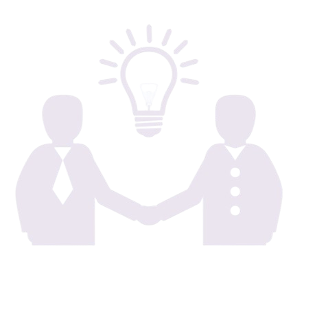 Two figures shaking hands with a lightbulb above them, symbolizing an idea or agreement.