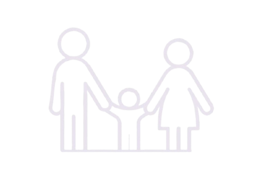 Line drawing of an adult man and woman holding the hands of a small child between them.